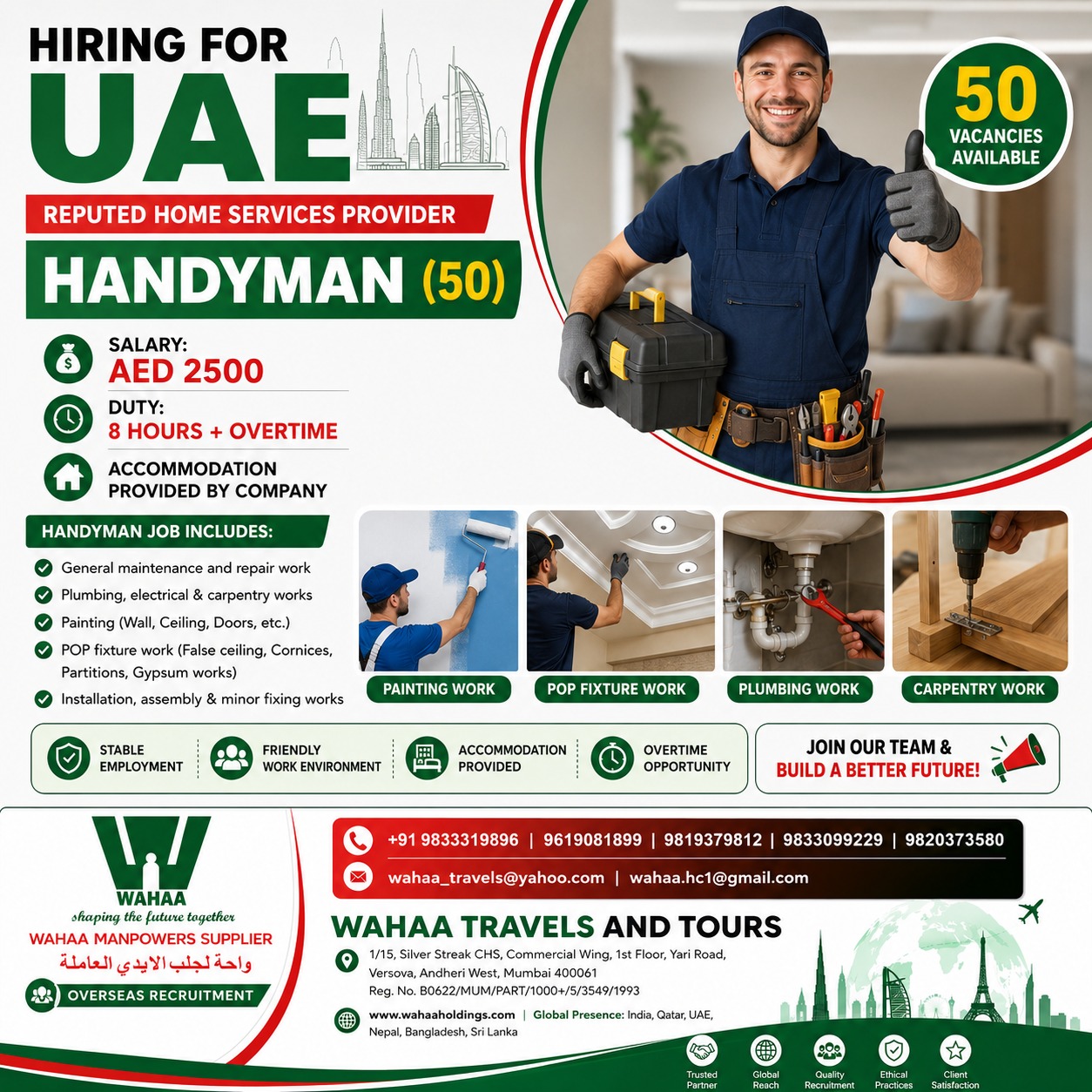 Hiring Handymen for UAE — wahaa Travels &amp; tours, UAE