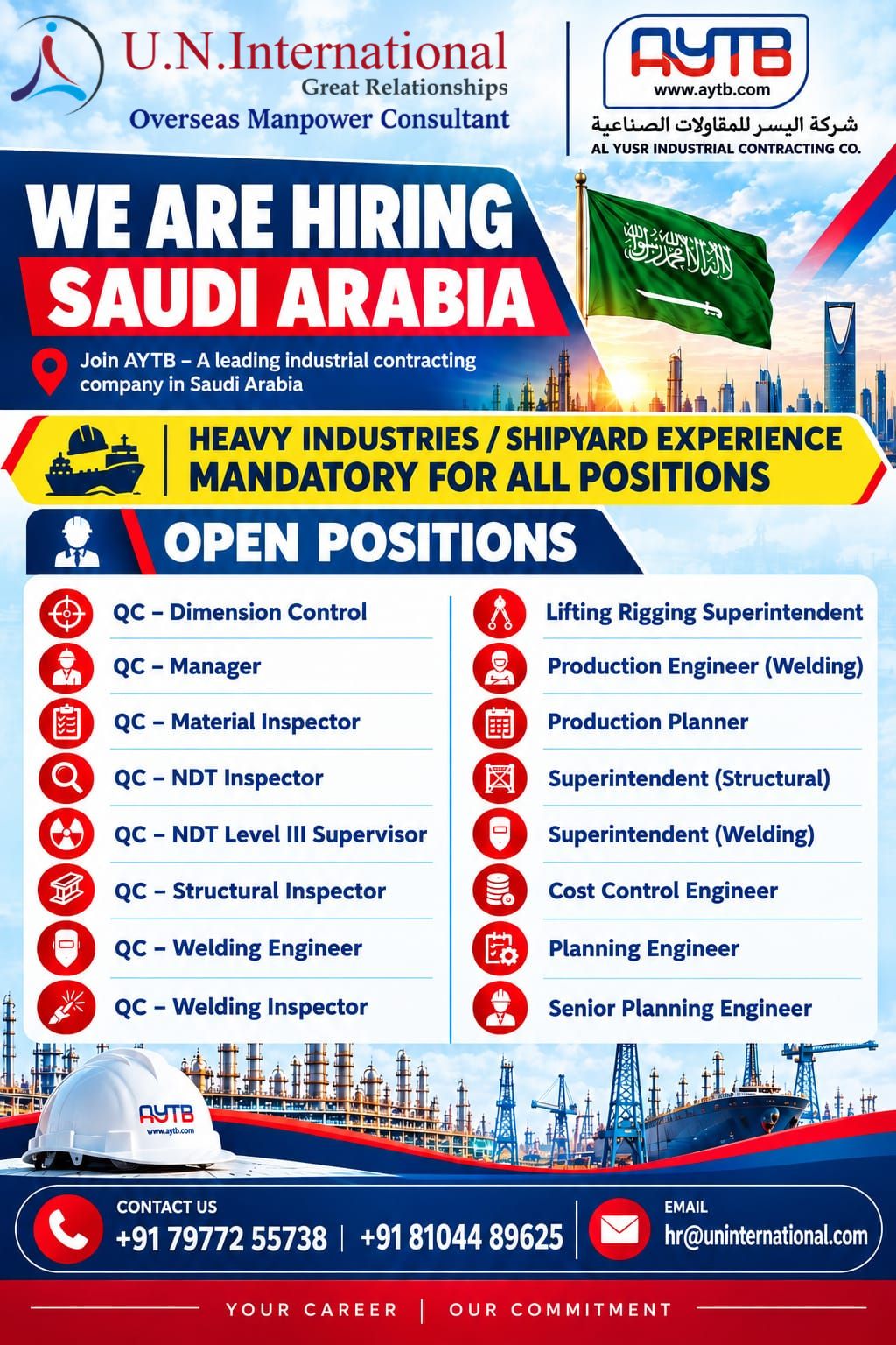 URGENT REQUIREMENT FOR AYTB COMPANY — U N International, SAUDI ARABIA