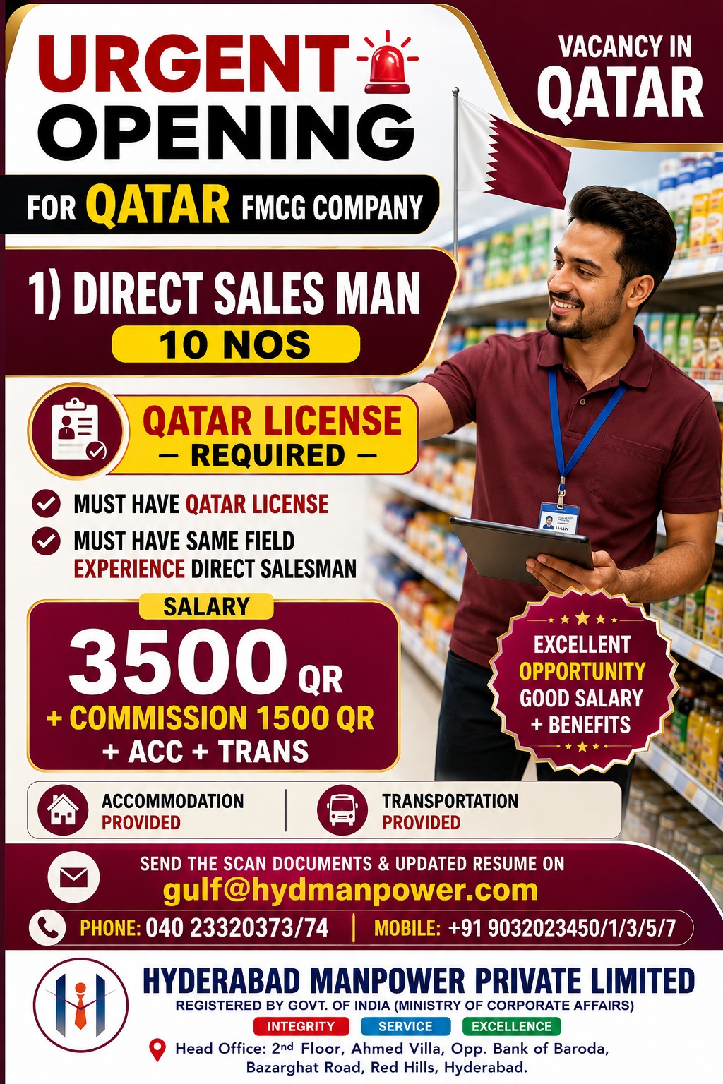 Hiring for FMCG Salesman Qatar