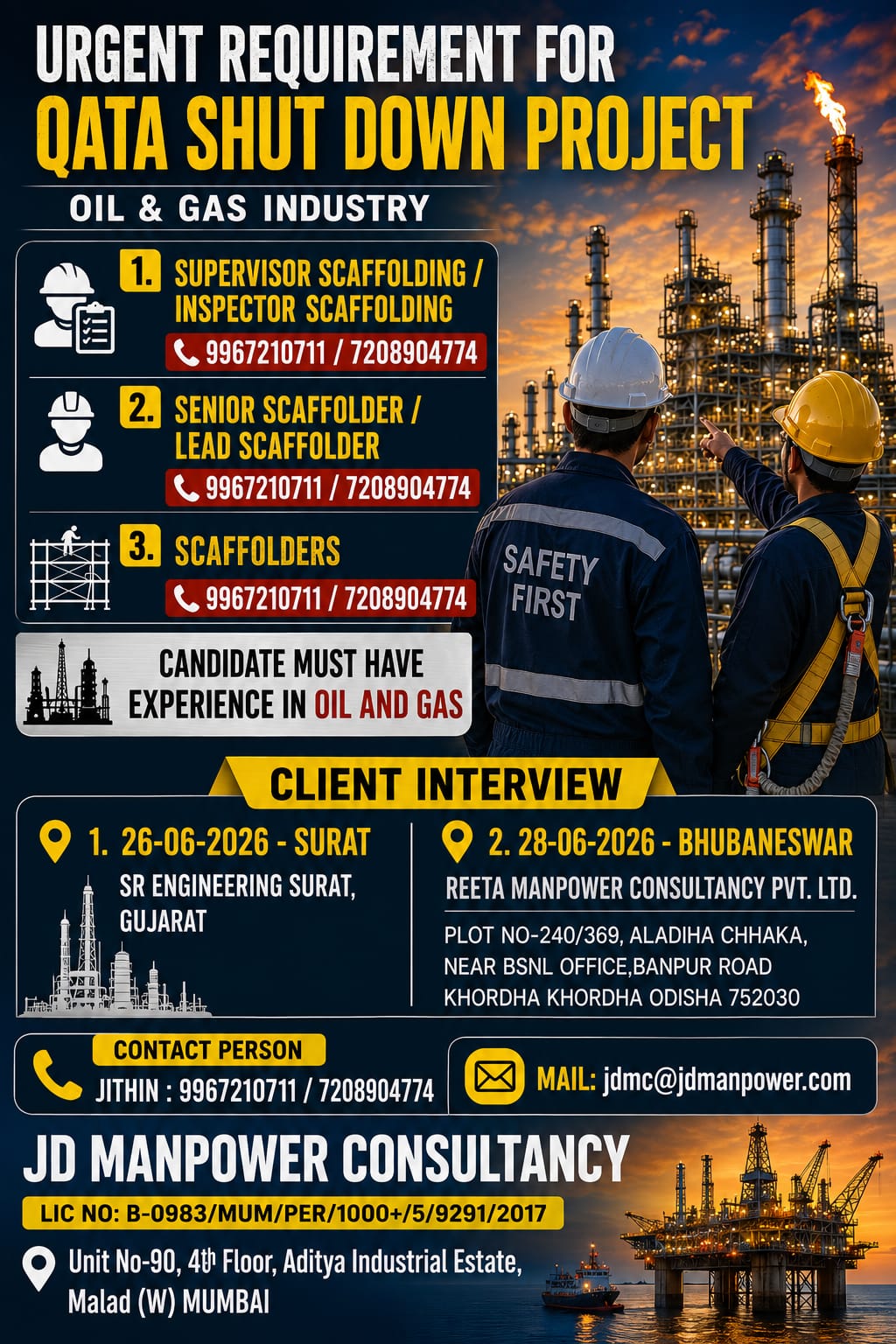 URGENT REQUIREMENT FOR QATAR SHUT DOWN PROJECT