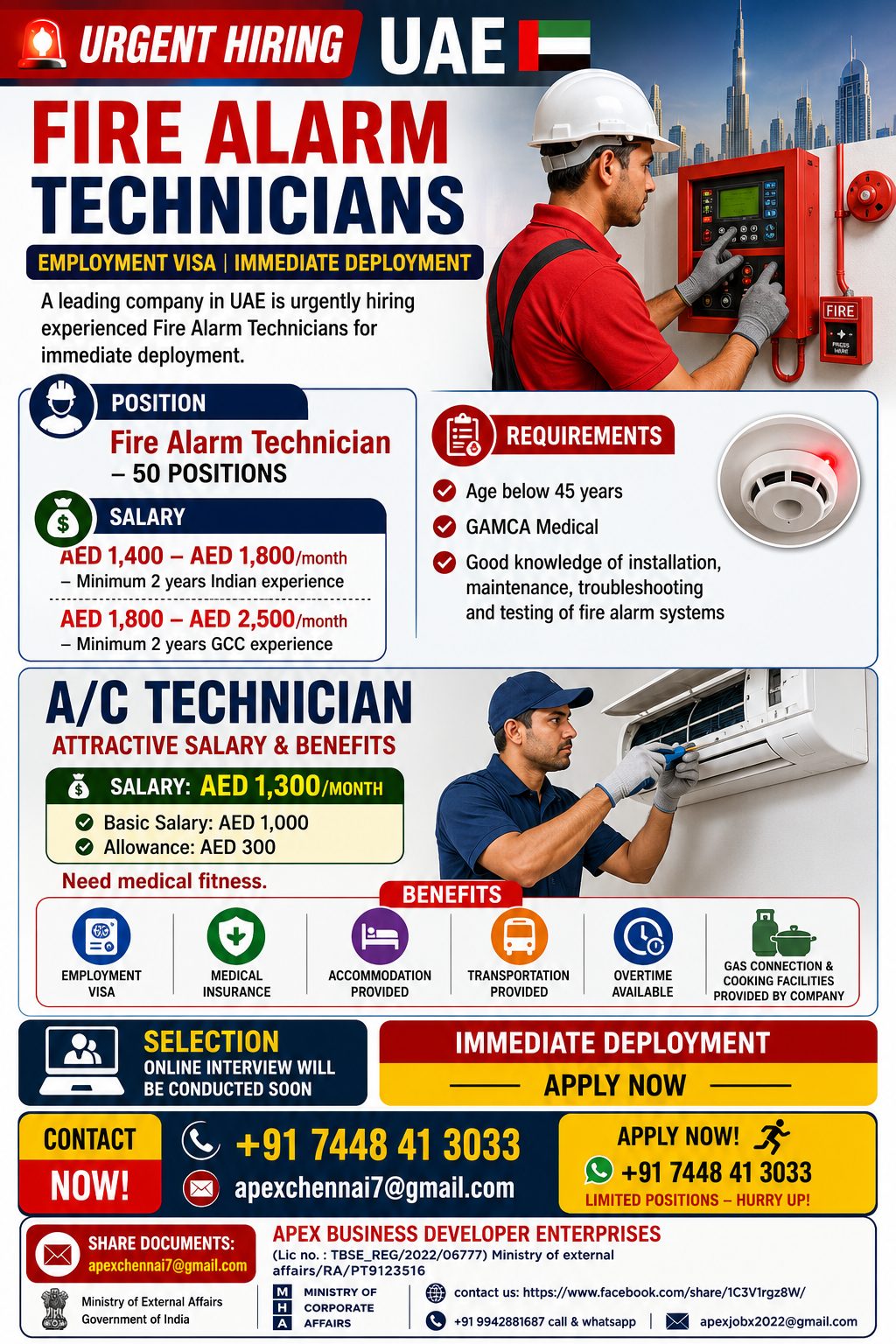 Fire Alarm Technicians & A/C Technician