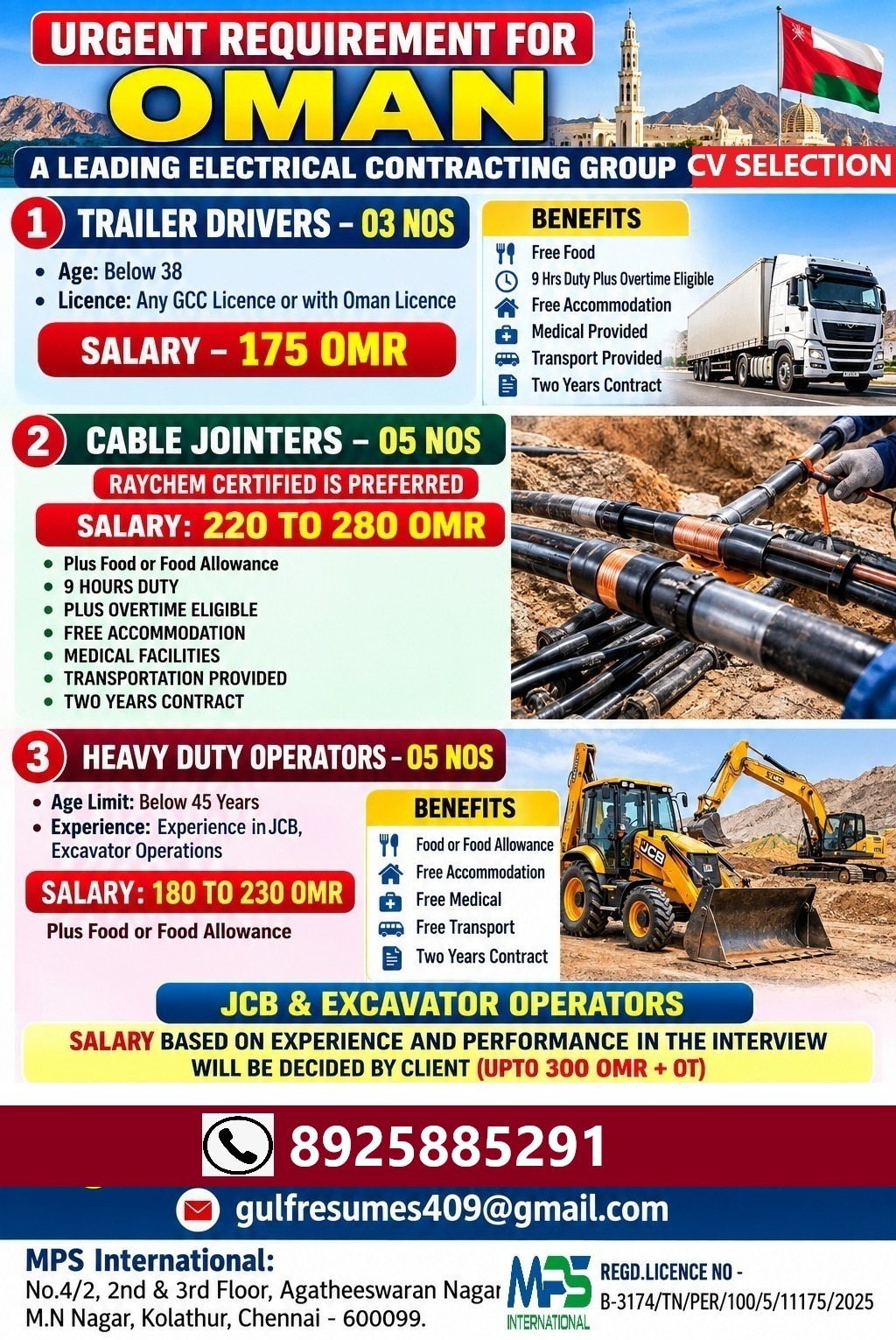 Urgent Requirement for Oman - A Leading Electrical Contracting Group — MPS INTERNATIONAL, Oman, Oman