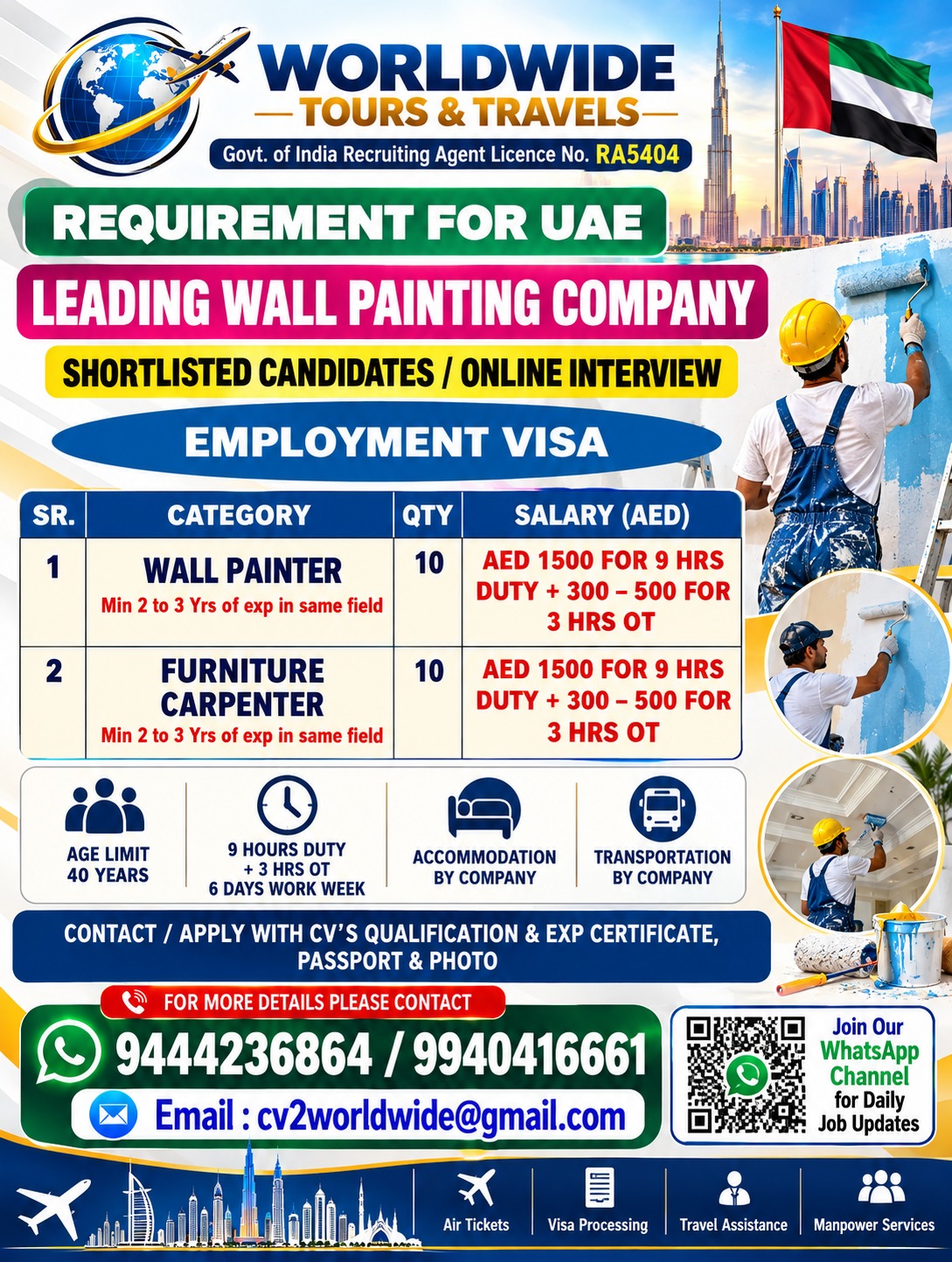 Wall Painting Company Jobs - UAE — World Wide Tours &amp; Travels, United Arab Emirates