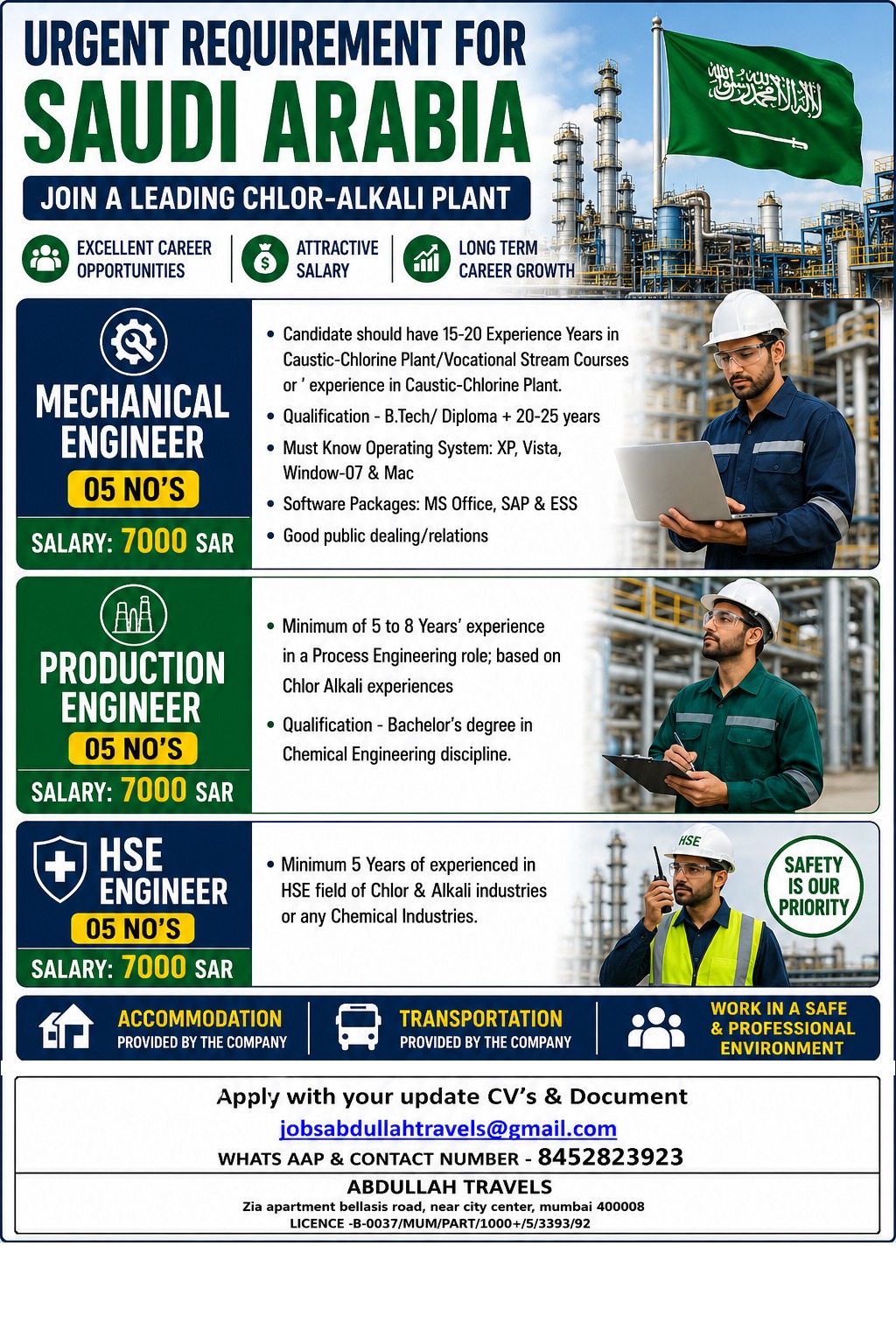 URGENT REQUIREMENT FOR SAUDI ARABIA — Abdullah Travels, Saudi Arabia