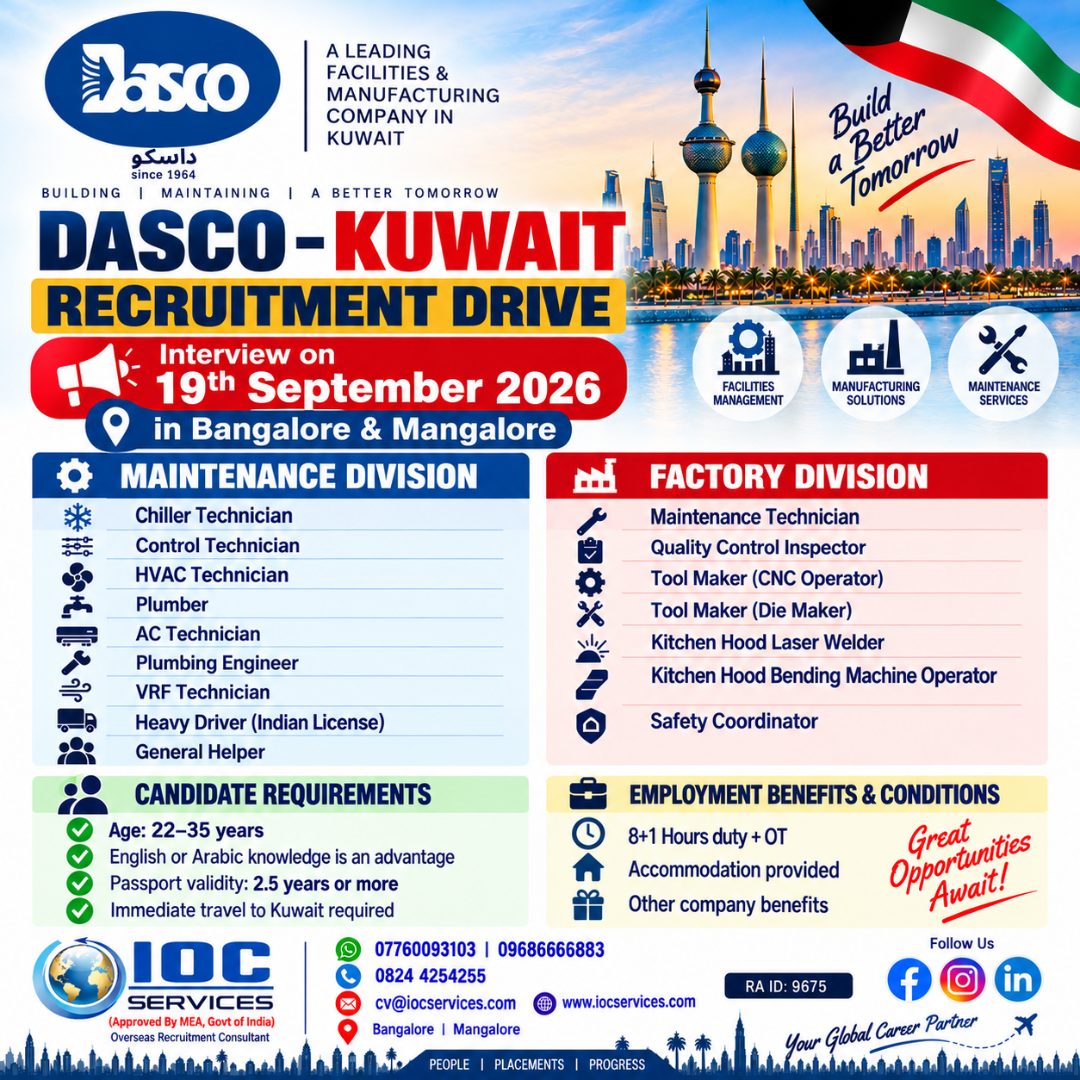 DASCO-KUWAIT RECRUITMENT DRIVE — IOC SERVICES, Kuwait