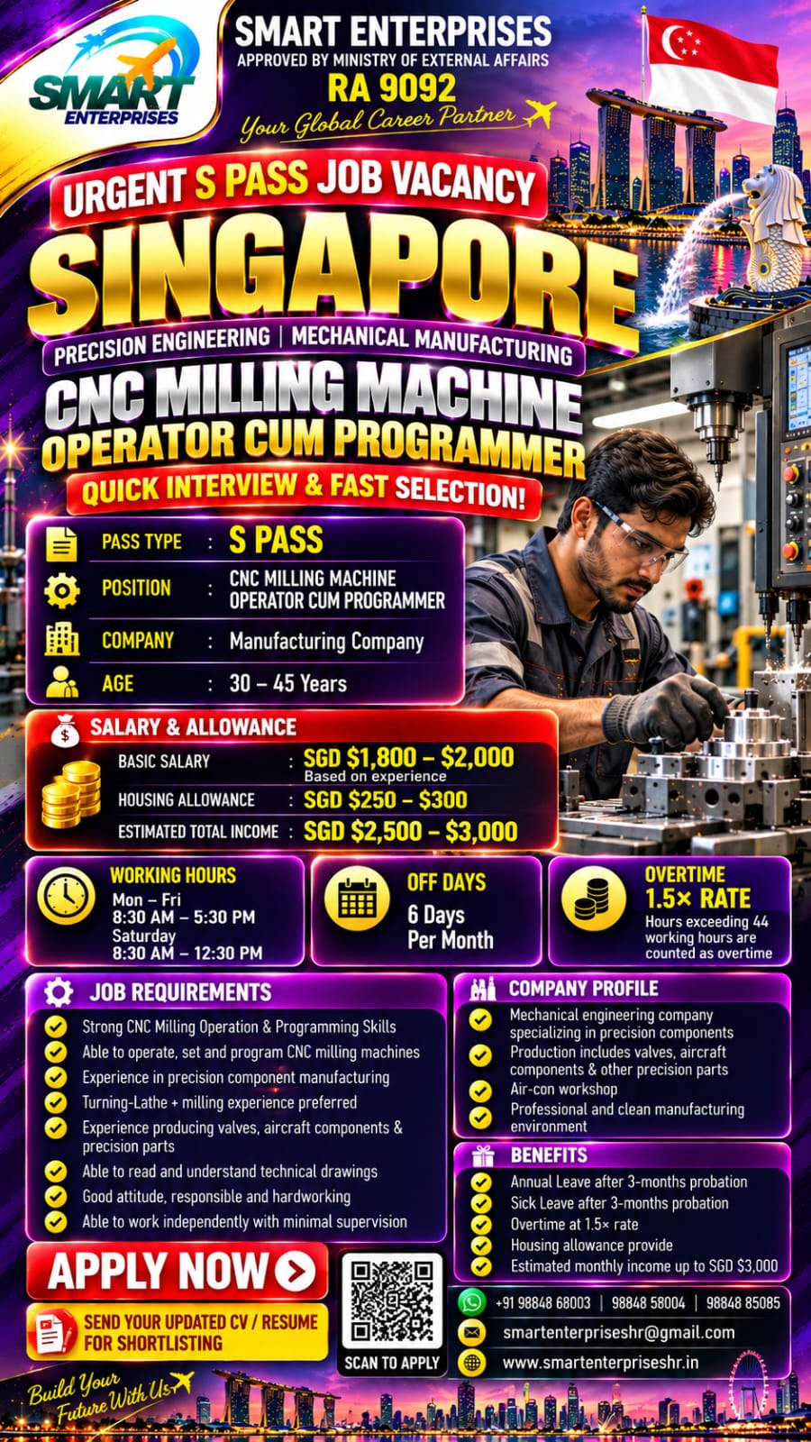 CNC Milling Machine Operator Cum Programmer SINGAPORE