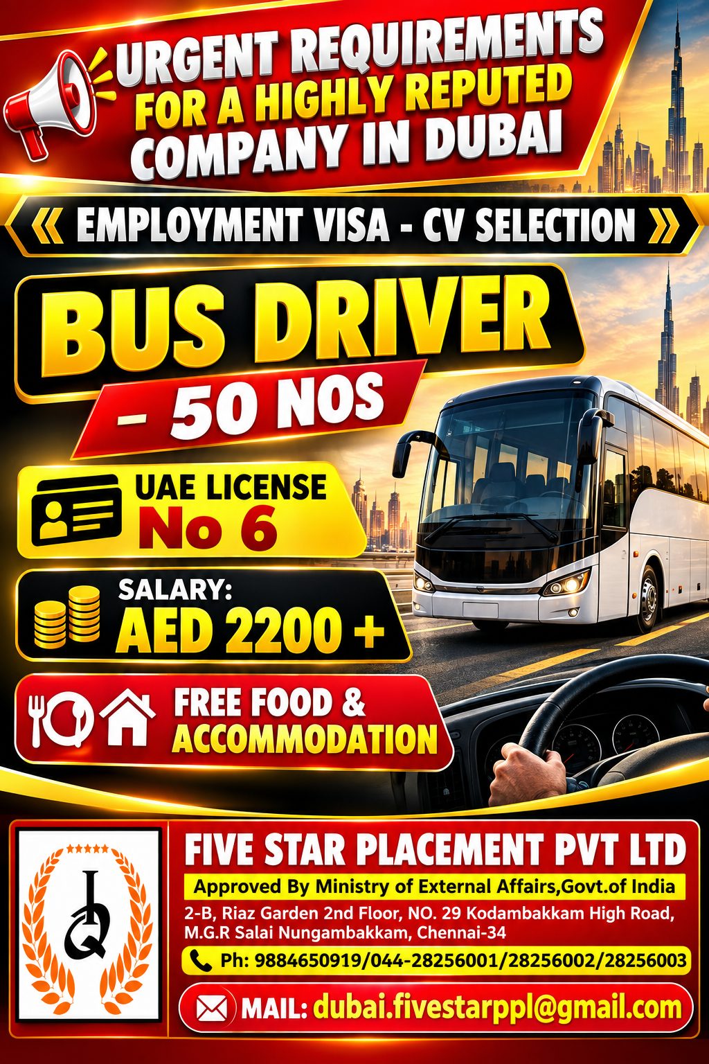 URGENT REQUIREMENTS FOR A HIGHLY REPUTED COMPANY IN DUBAI