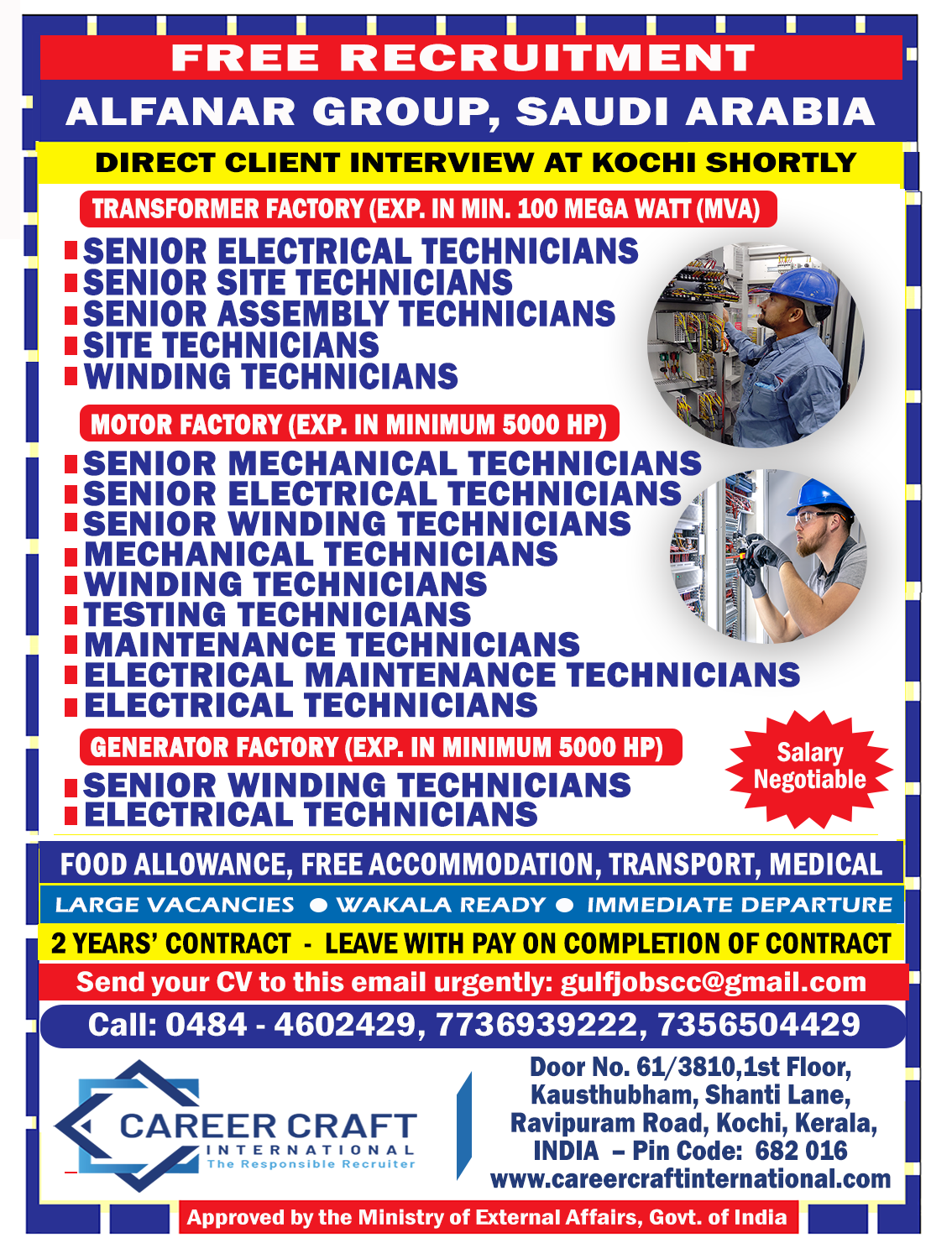 Urgent requirement of manpower for ALFANAR GROUP, SAUDI ARABIA -