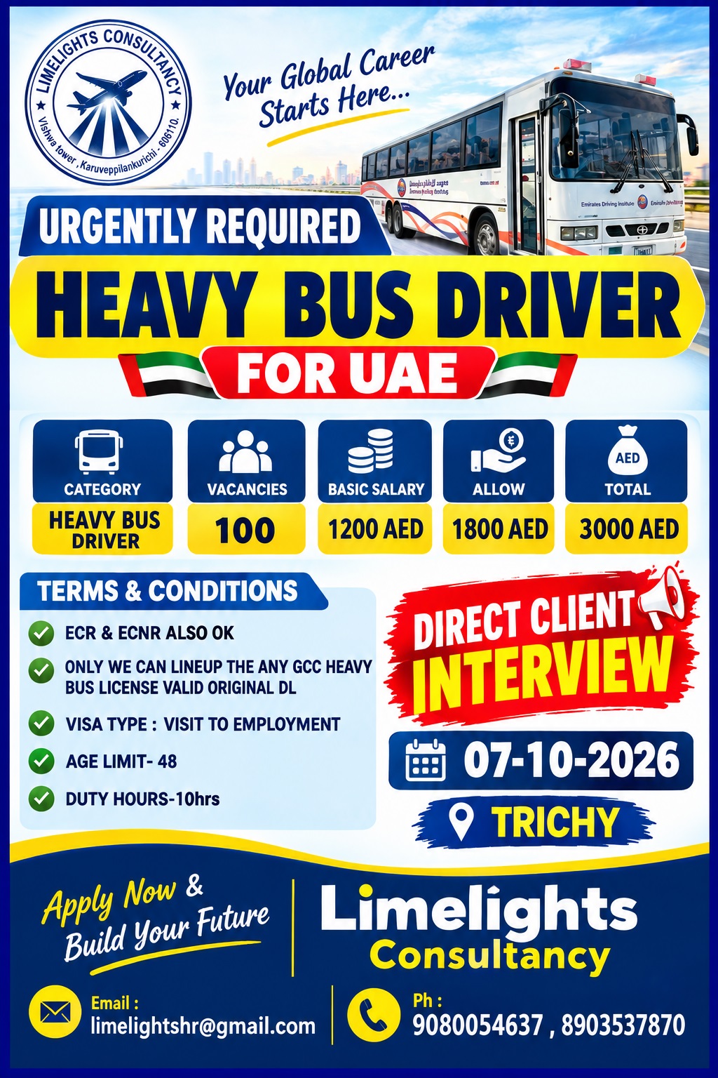 Heavy Bus Driver — Limelights consultant, UAE, UAE