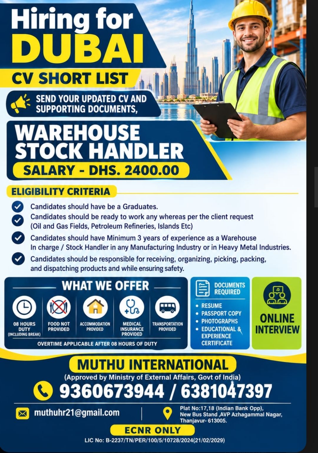 Warehouse Stock Handler in interview