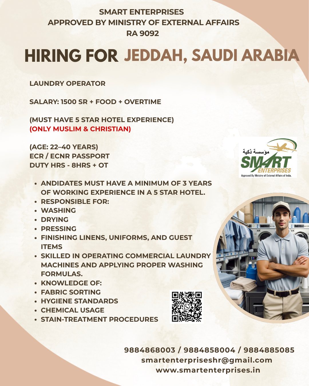 Laundry Operator — smartenterpriseshr@gmail.com, SAUDI ARABIA, SAUDI ARABIA