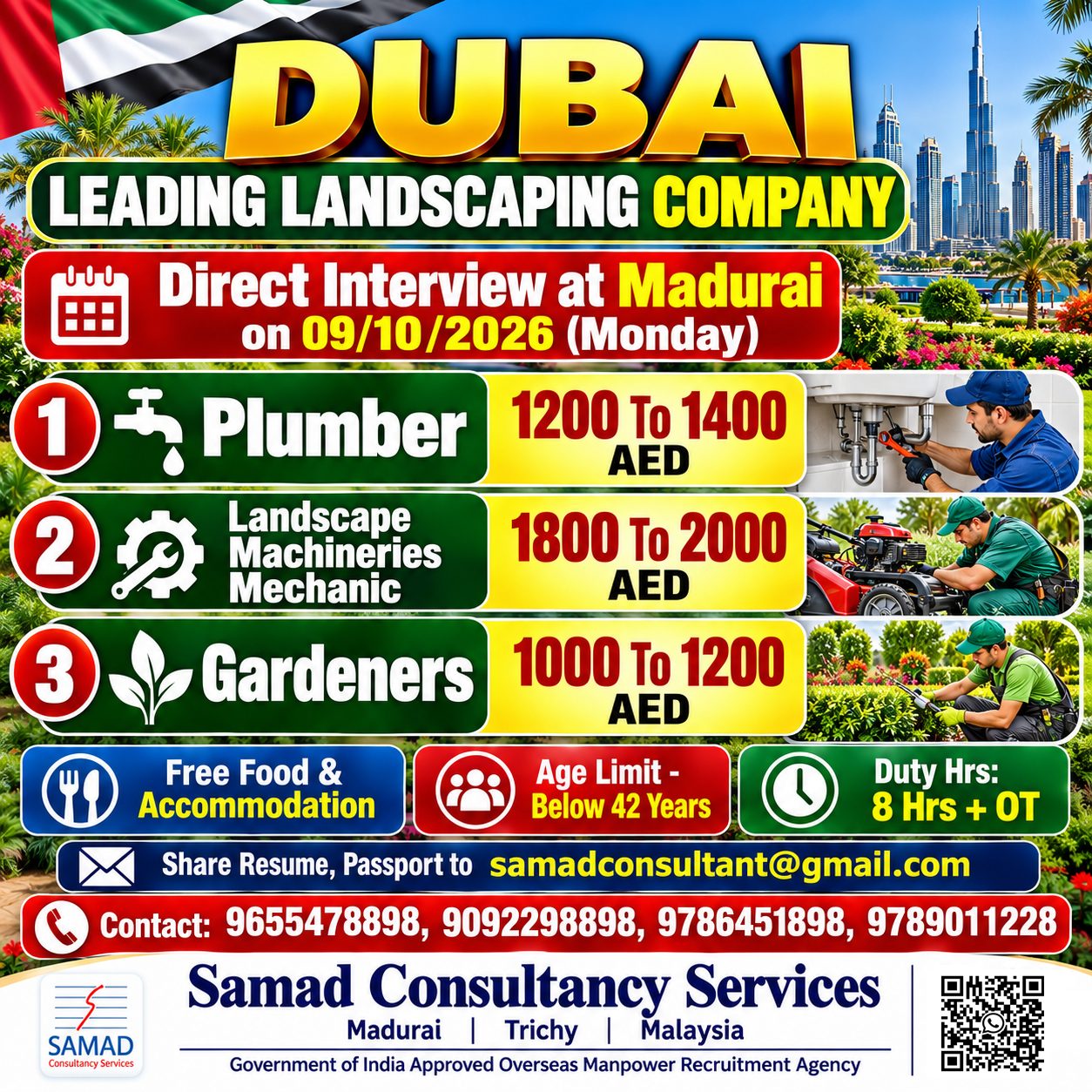 Dubai - Leading Landscaping Company   Direct Interview at Madurai on 09-10-2026 (Monday).