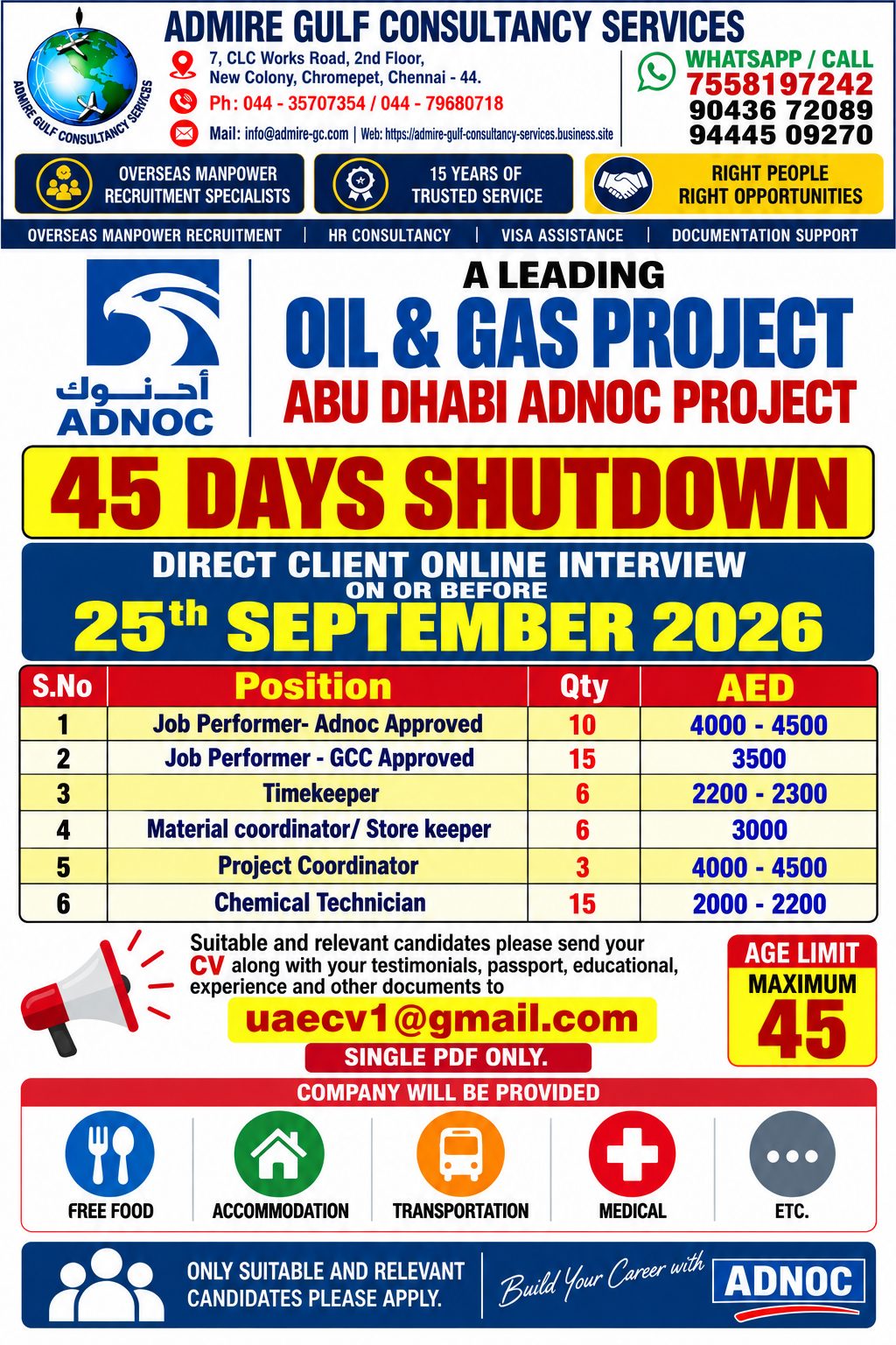 Abu Dhabi ADNOC Project - Oil & Gas Recruitment