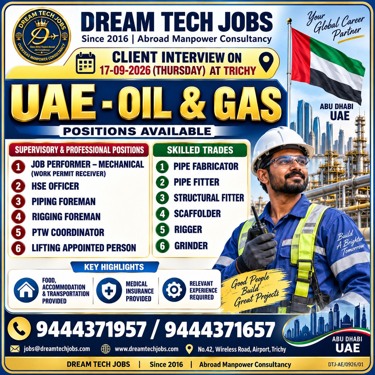 UAE Oil & Gas Positions — DREAM TECH JOBS -TRICHY, UAE