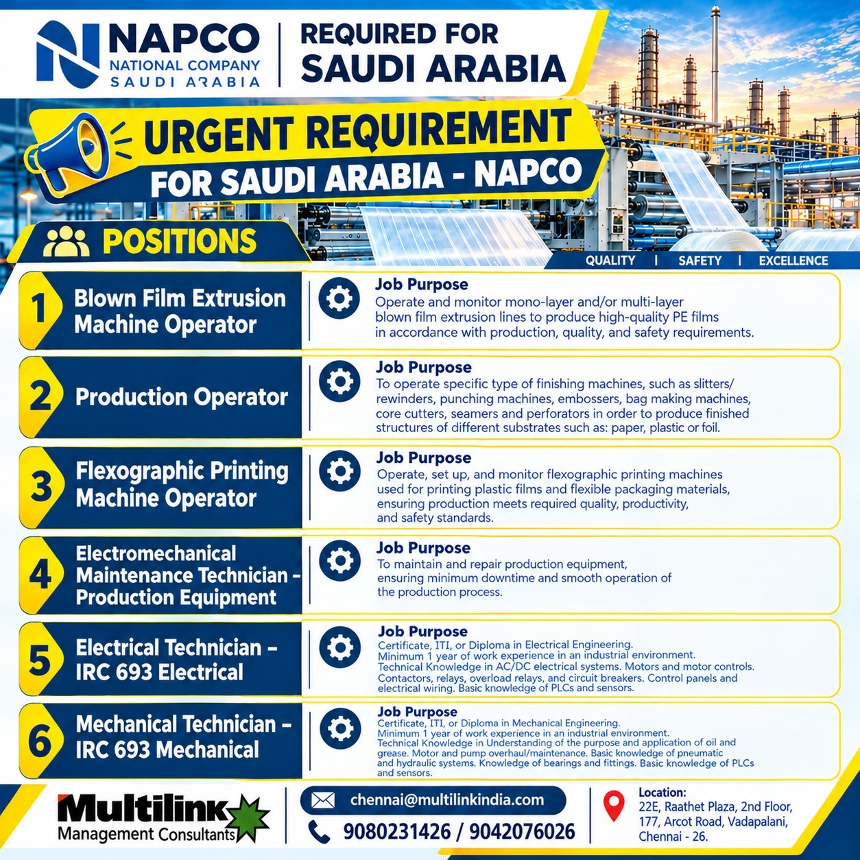 Urgent Requirement for Saudi Arabia - NAPCO