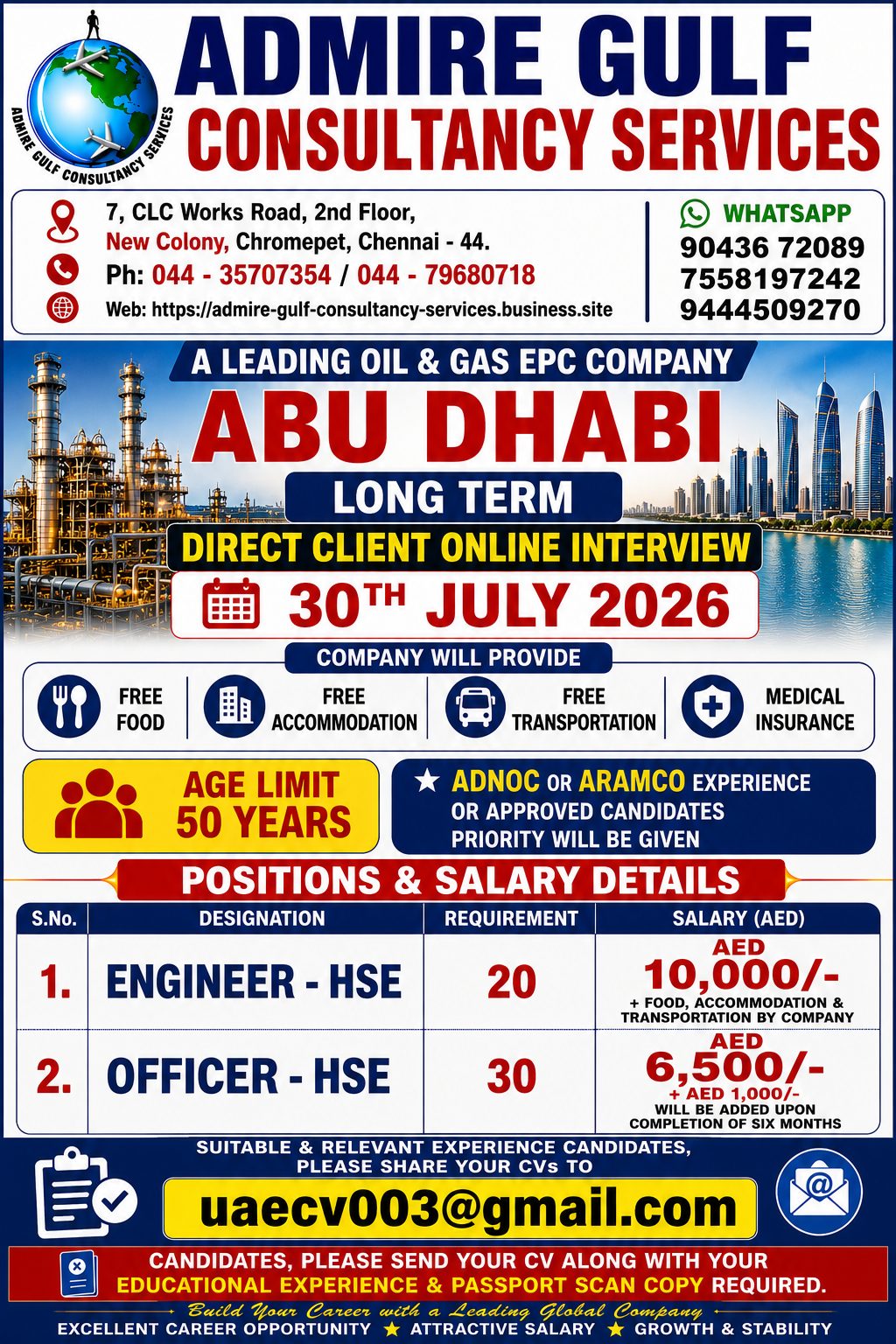 Abu Dhabi Oil & Gas EPC Company - Long Term Positions — admire gulf consultancy services, United Arab Emirates, United Arab Emirates
