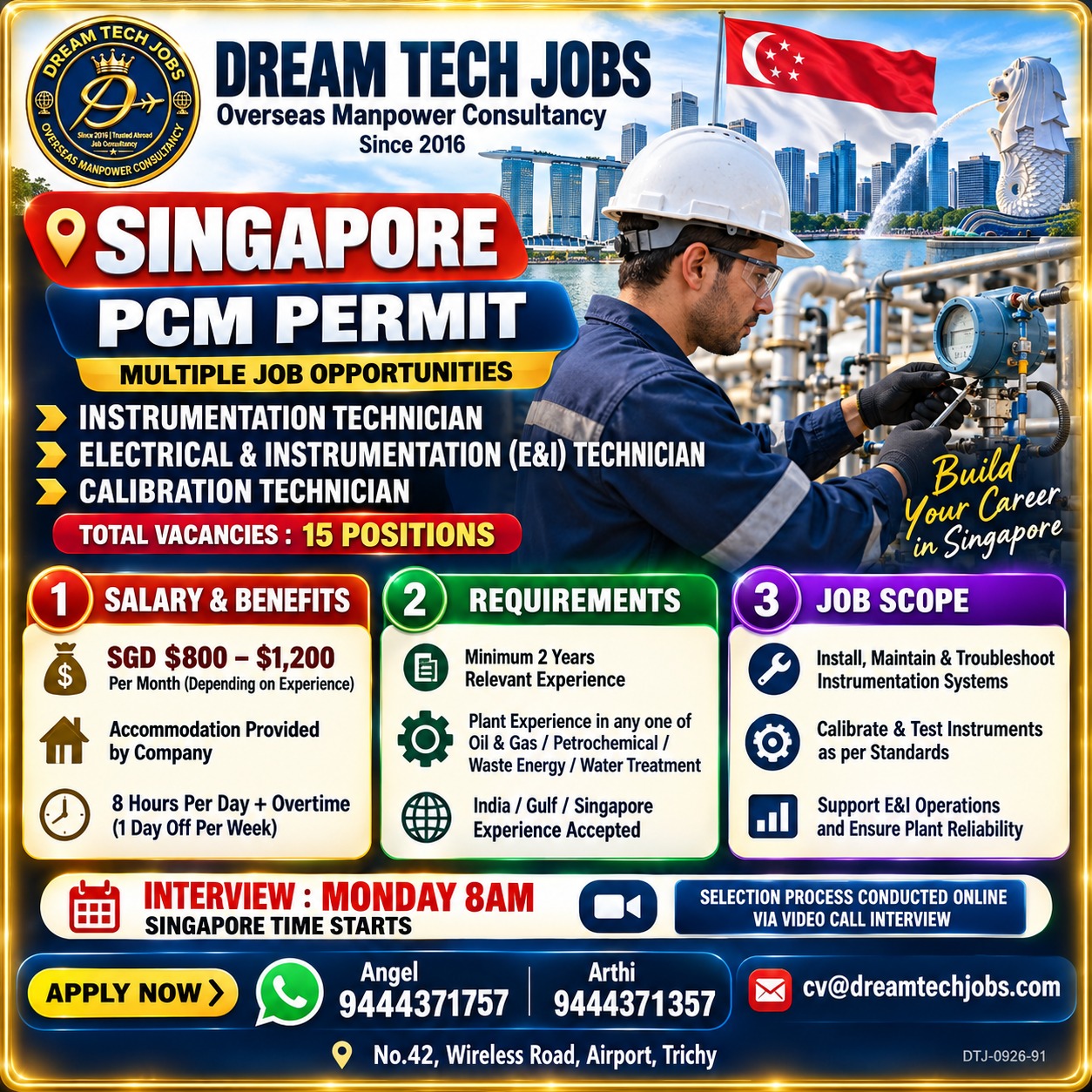 Singapore PCM Permit - Multiple Job Opportunities