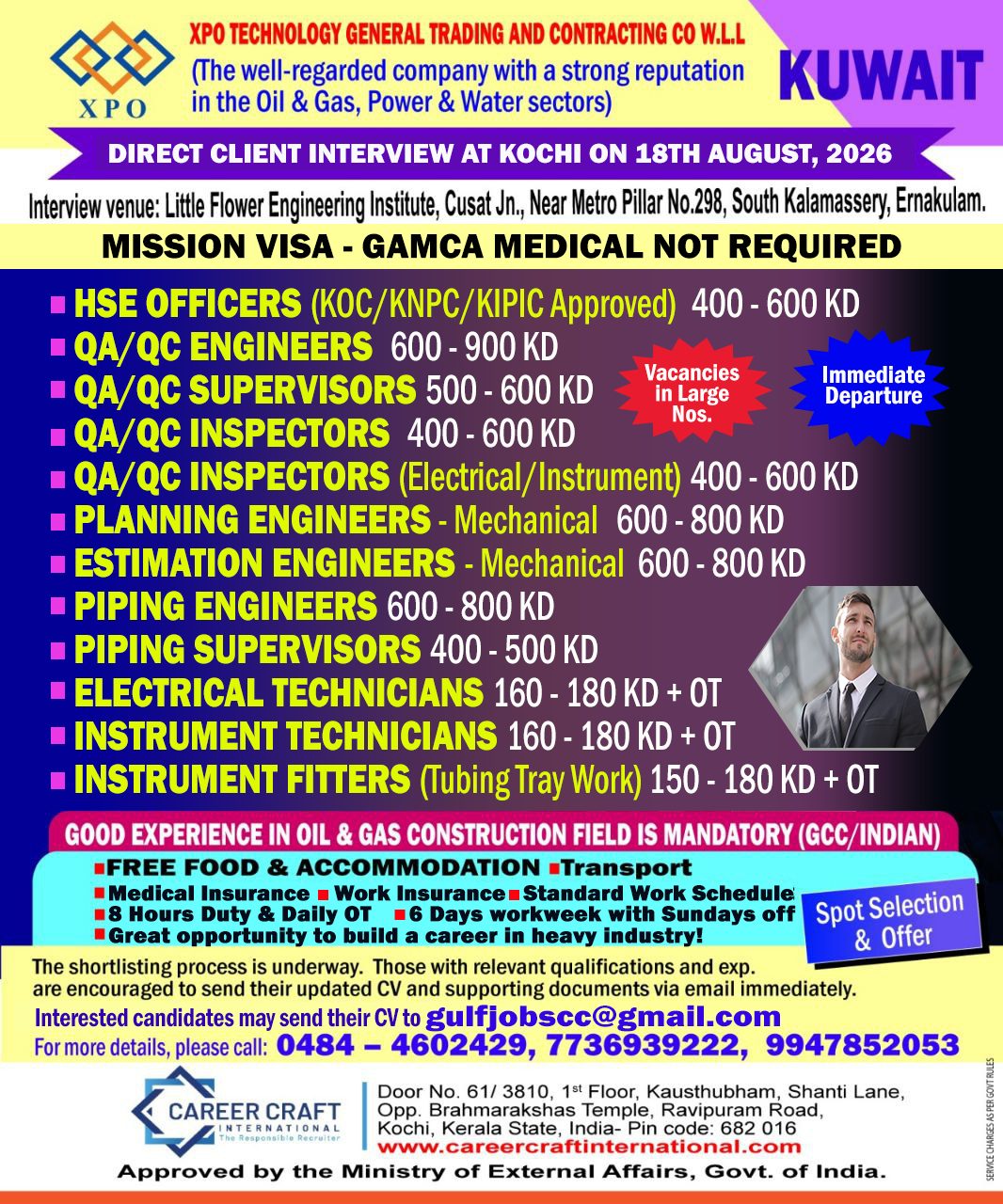 Client Interview at Kochi on 18th August, 2026 for XPO Technology, Kuwait -