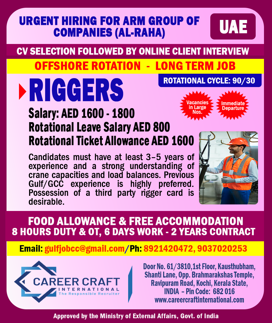 Urgent Requirement of Riggers for Abu Dhabi, United Arab Emirates