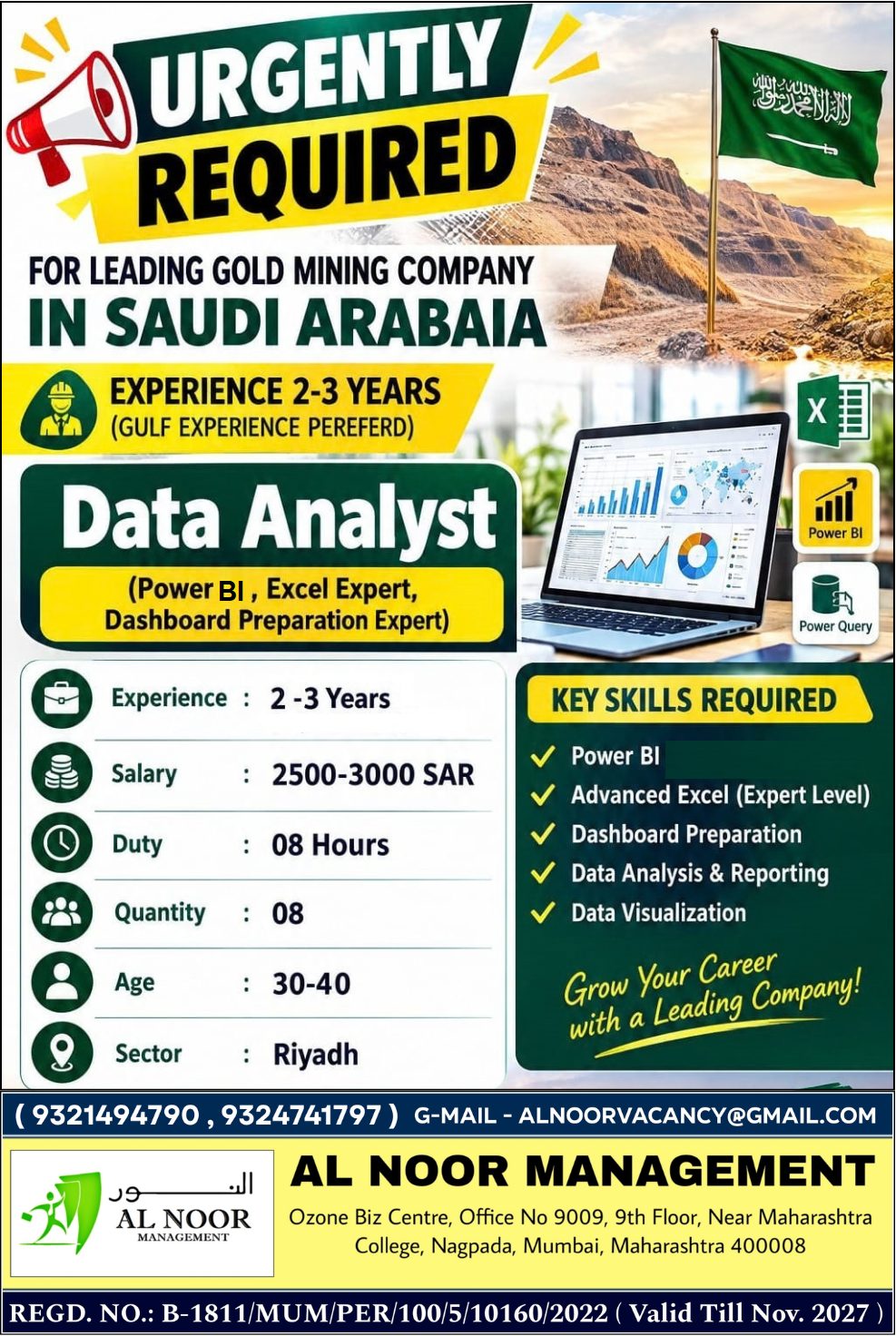 URGENTLY REQUIRED FOR LEADING GOLD MINING COMPANY IN SAUDI ARABIA