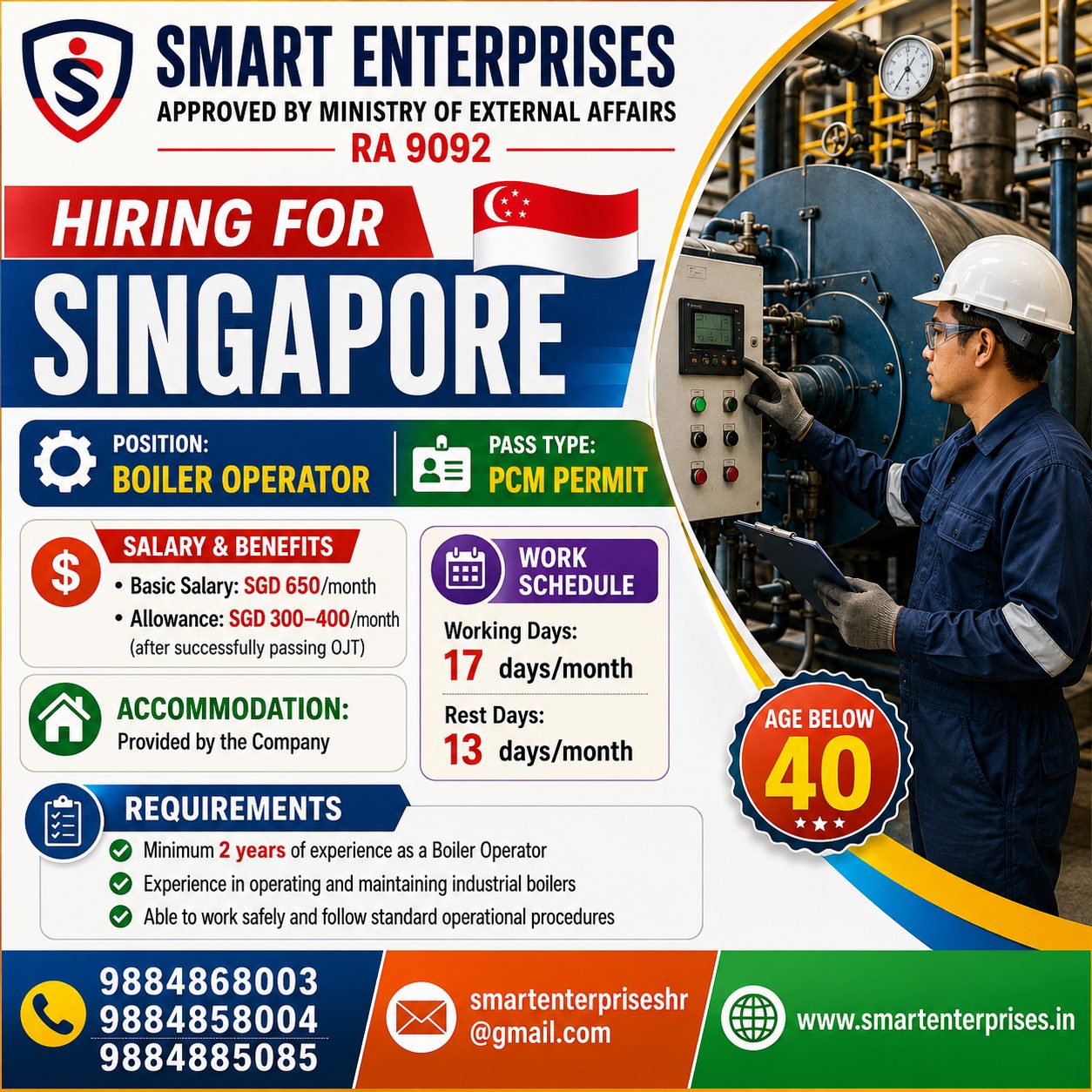 Boiler Operator — smartenterpriseshr@gmail.com, SINGAPORE