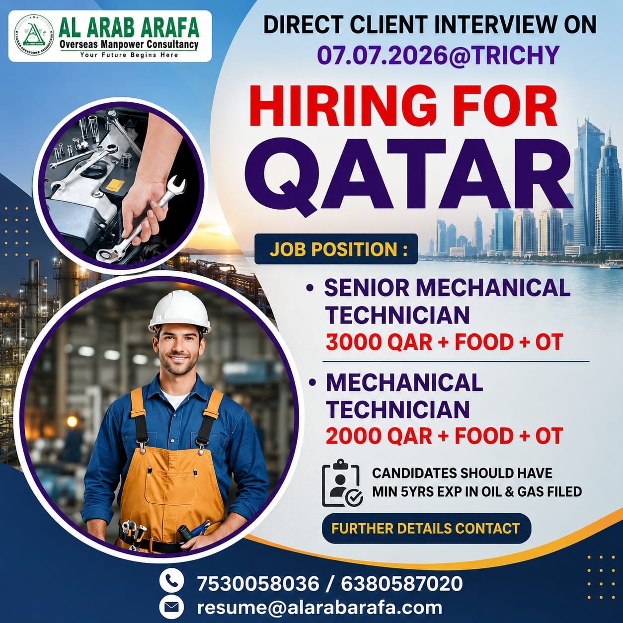 DIRECT CLIENT INTERVIEW ON 07.06.2026 @TRICHY — Al Arab Arafa Consultancy Pvt LTD, QATAR