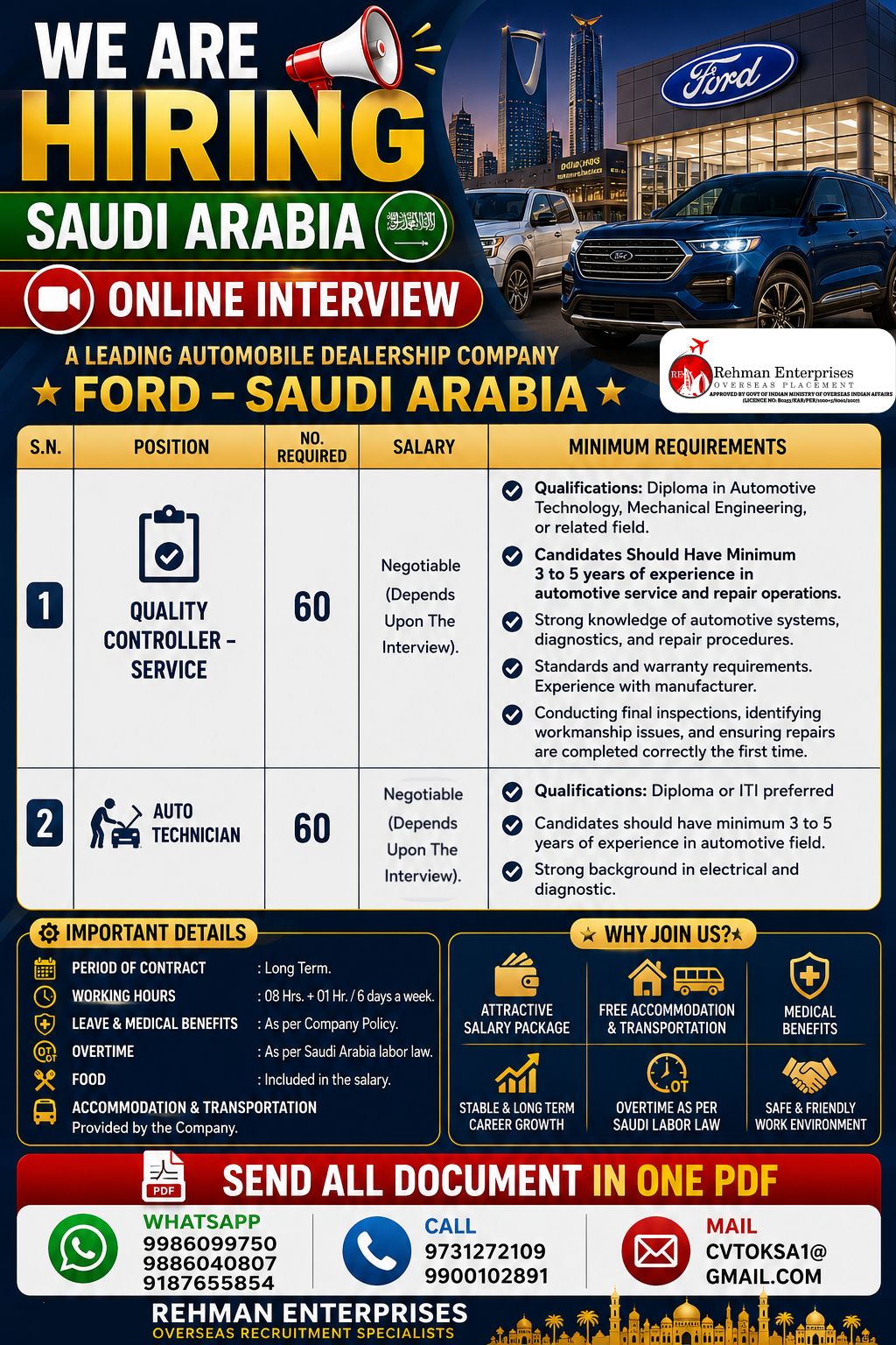 Ford Saudi Arabia - Automotive Positions — Rehman Enterprises, Saudi Arabia