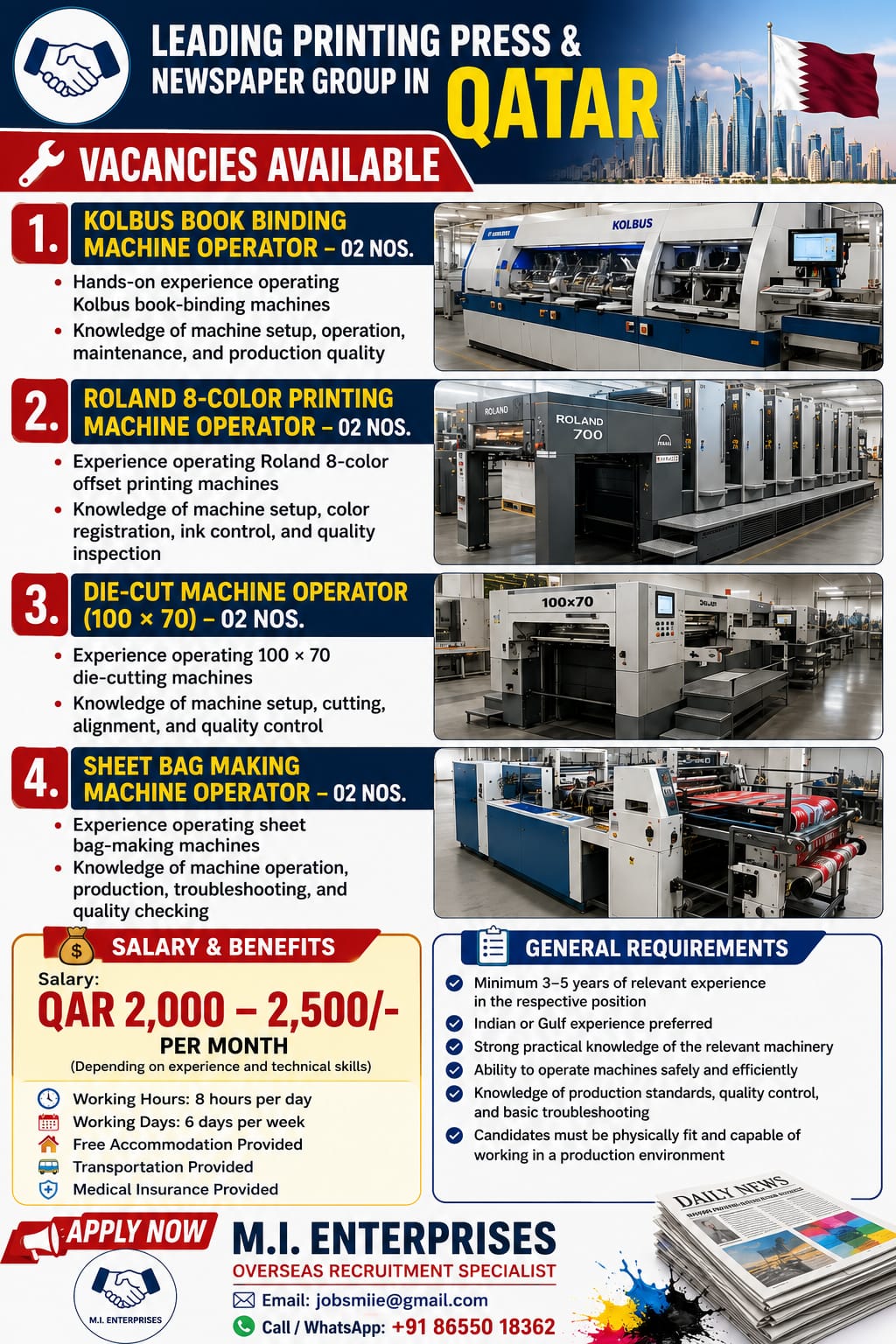 Machine Operator Positions - Leading Printing Press & Newspaper Group