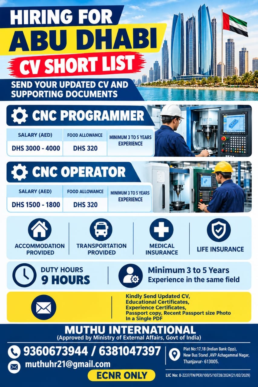 CNC Programmer & CNC Operator - Abu Dhabi — MUTHU INTERNATIONAL, UAE