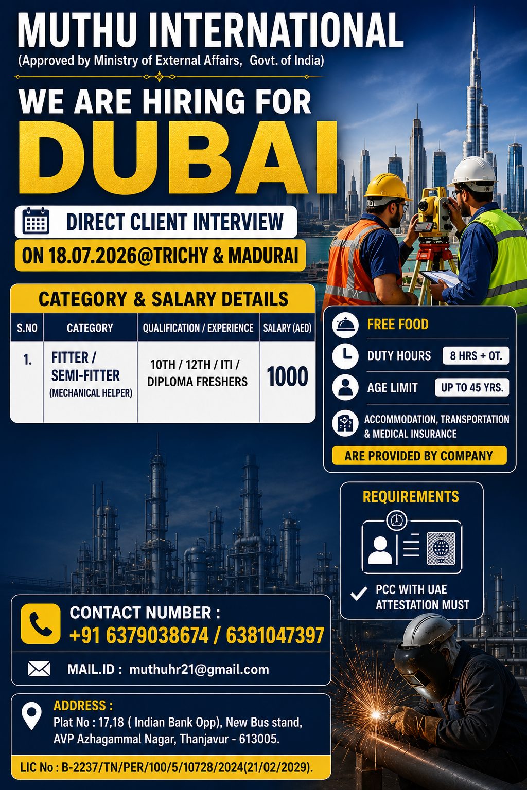 Fitter and semi fitter — MUTHU INTERNATIONAL, Dubai