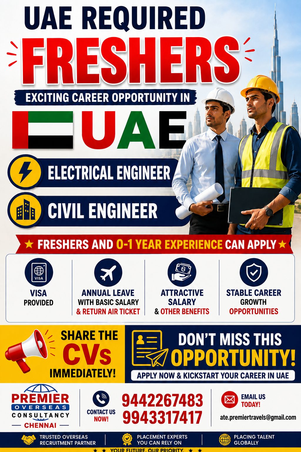 CIVIL ENGINEER AND ELECTRICAL ENGINEER — Premier Travels, UAE, UAE