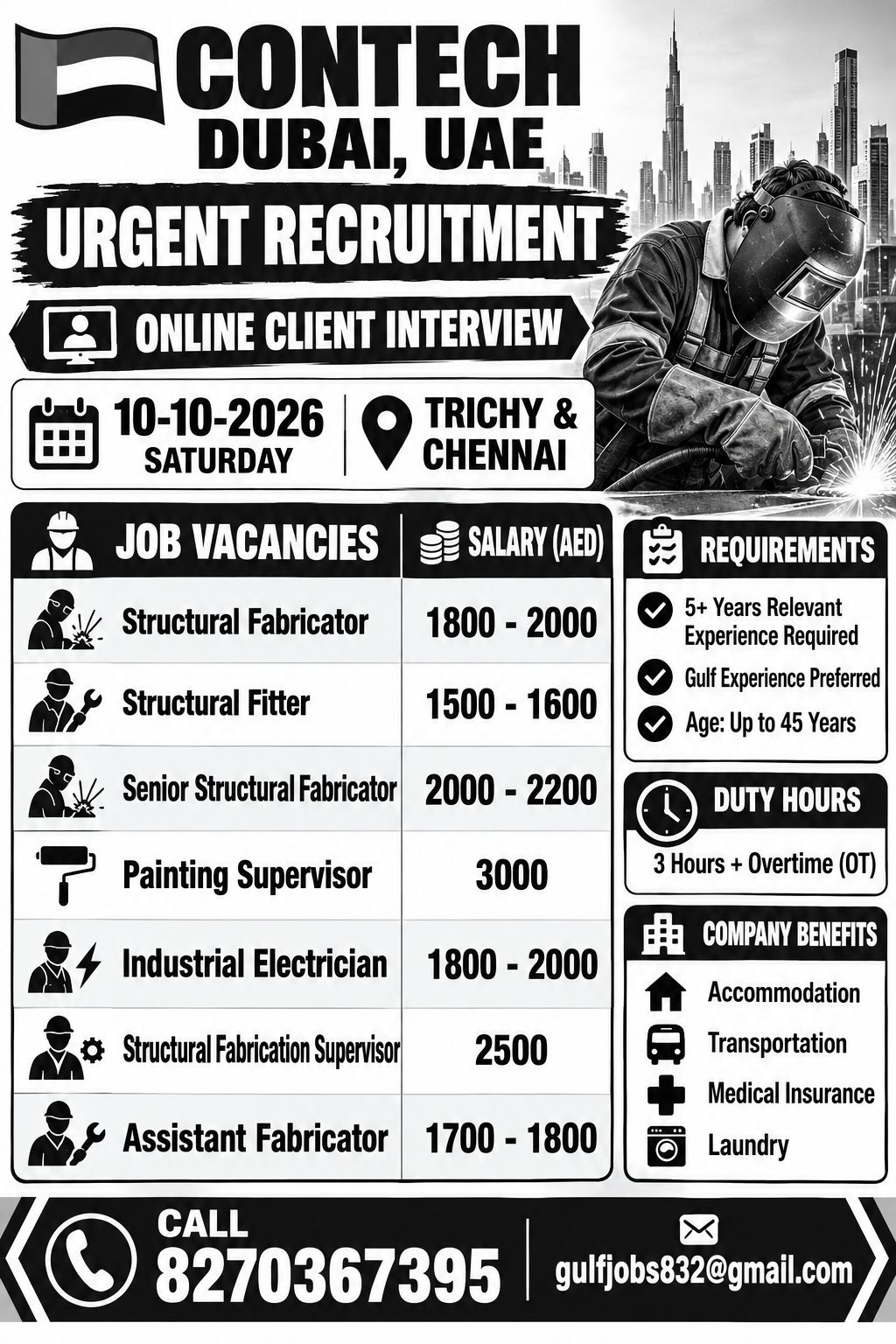 Urgent Recruitment - Contech Dubai, UAE