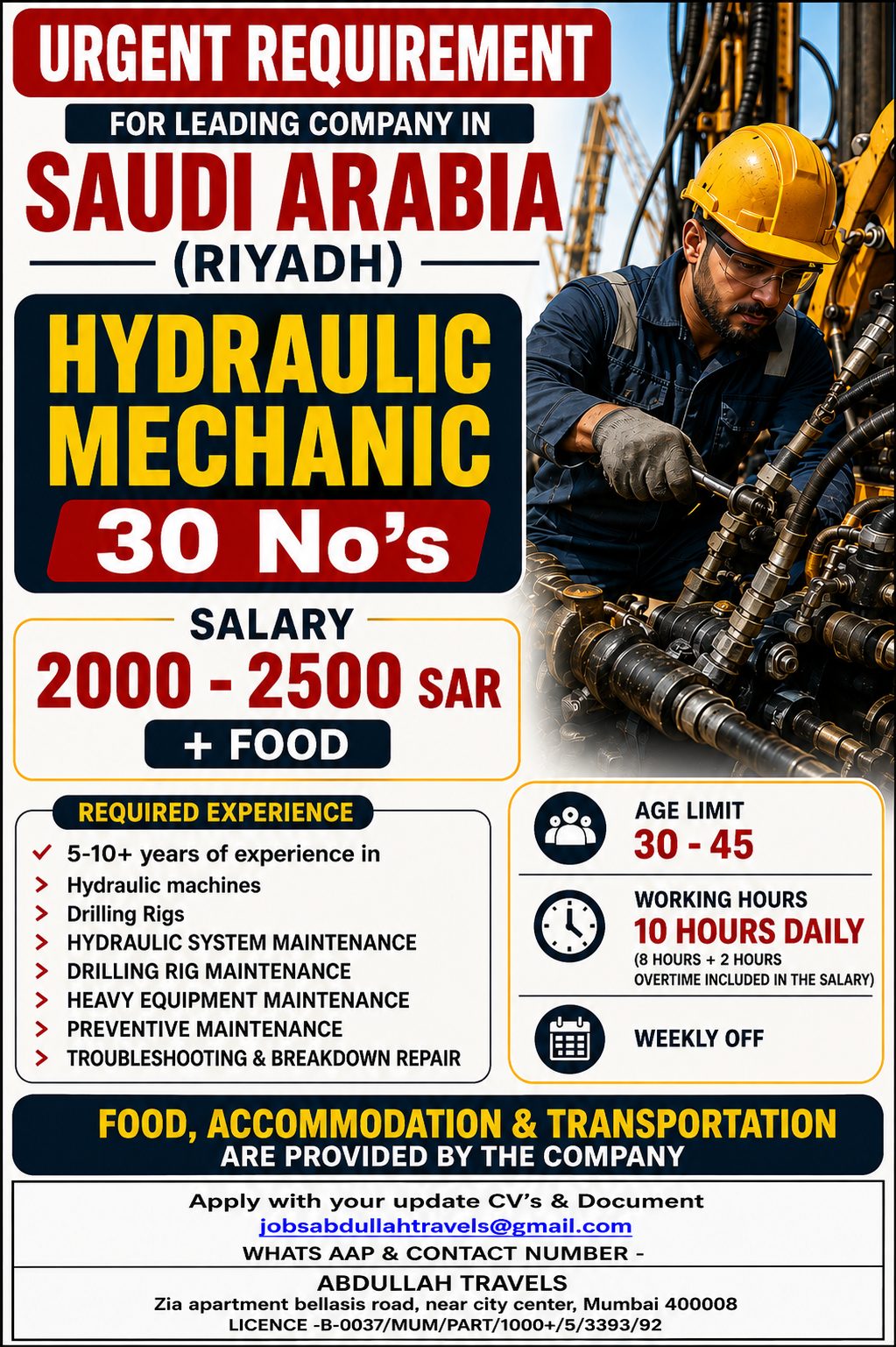 URGENT REQUIREMENT FOR LEADING COMPANY IN SAUDI ARABIA (RIYADH)