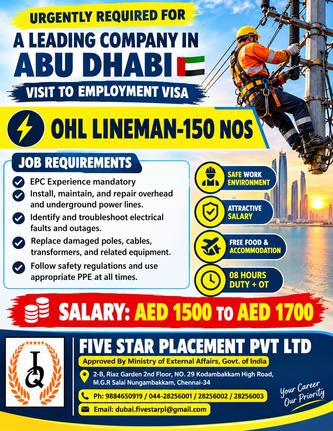 URGENTLY REQUIRED FOR  A LEADING COMPANY IN ABUDHABI - ONLINE INTERVIEW