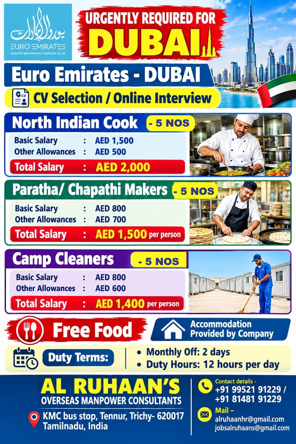Euro Emirates Dubai - Multiple Positions