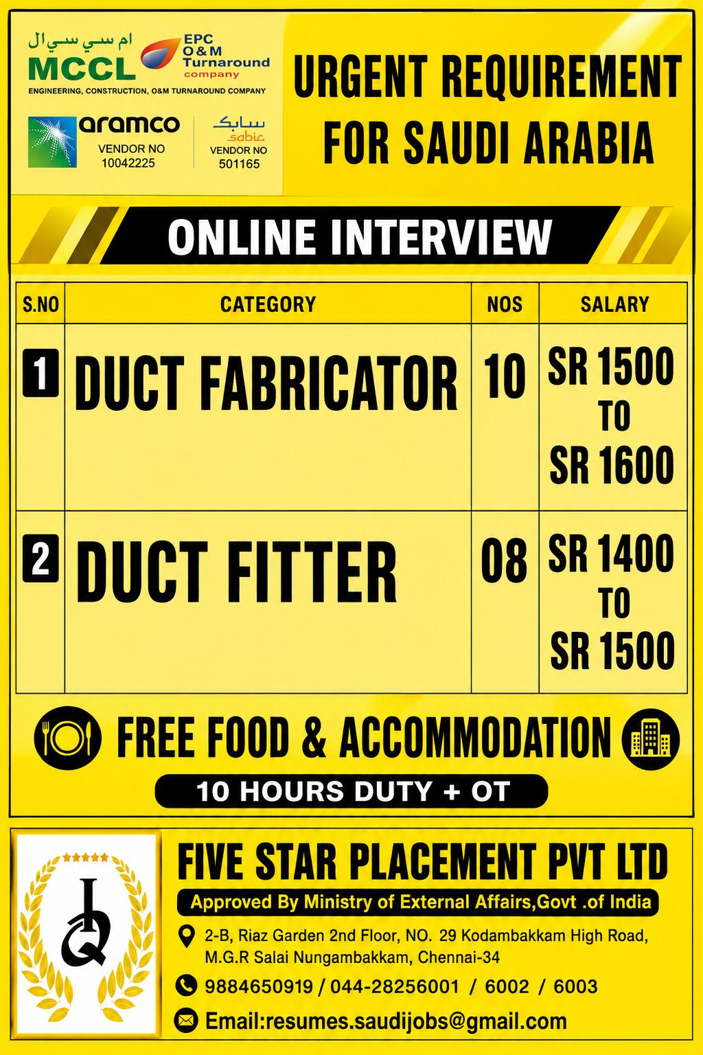 URGENT REQUIREMENT  FOR SAUDI ARABIA - MCCL