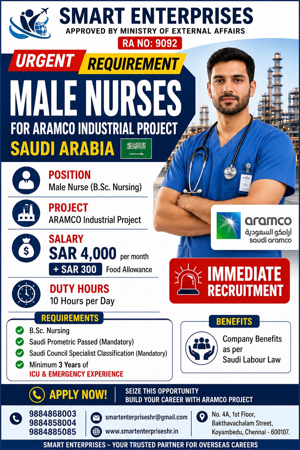MALE NURSE — smartenterpriseshr@gmail.com, SAUDI ARABIA, SAUDI ARABIA
