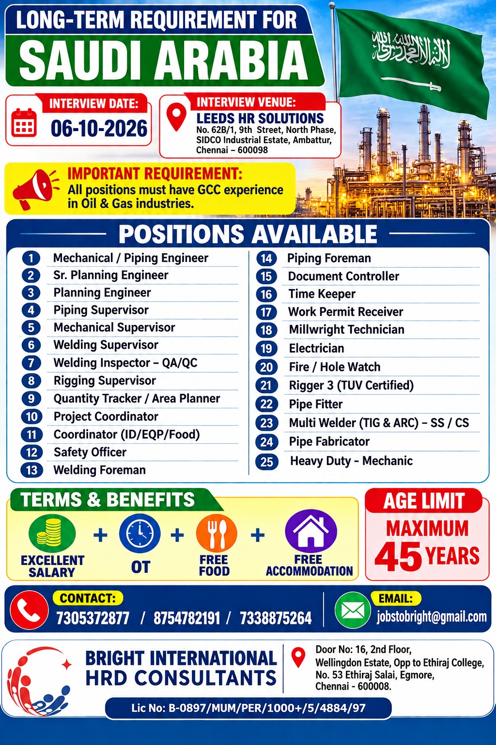 LONG TERM REQUIREMENT FOR SAUD ARABIA — Bright International, Chennai, SAUDI ARABIA, SAUDI ARABIA