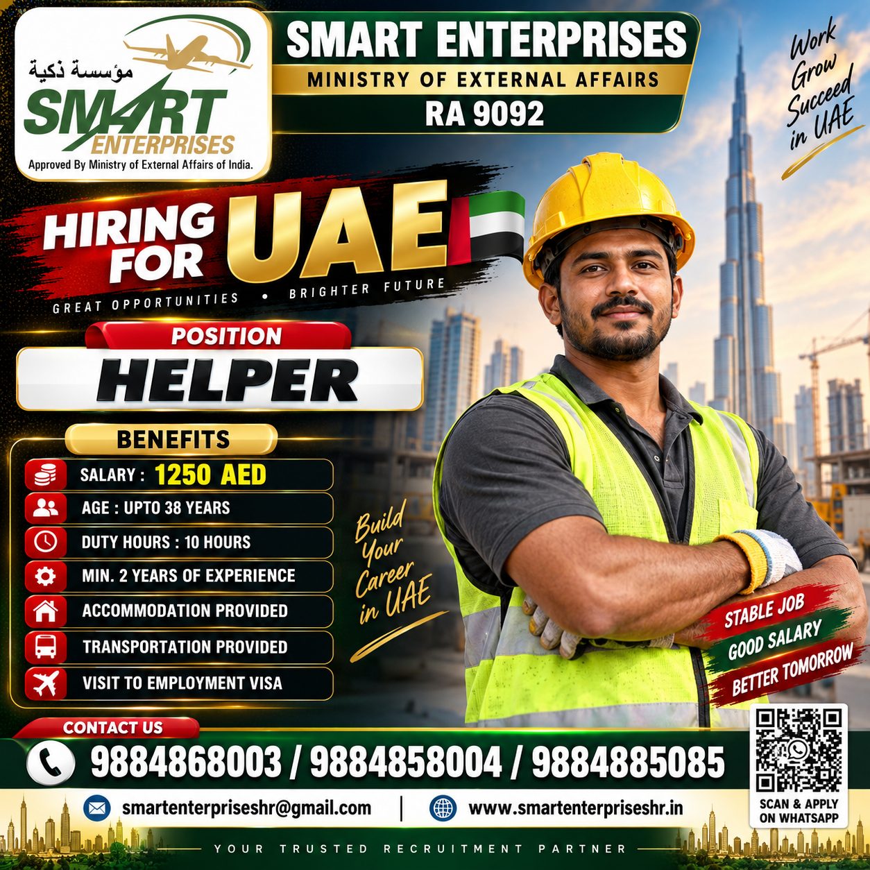 REQUIREMENT FOR HELPERS — smartenterpriseshr@gmail.com, UAE