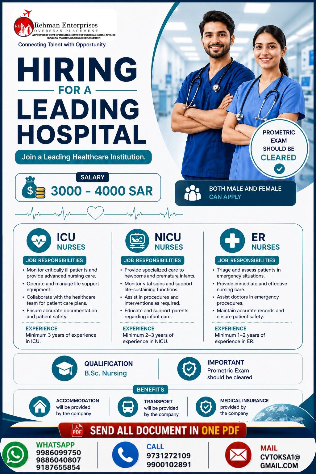 Nursing Positions at Leading Hospital — Rehman Enterprises, Saudi Arabia