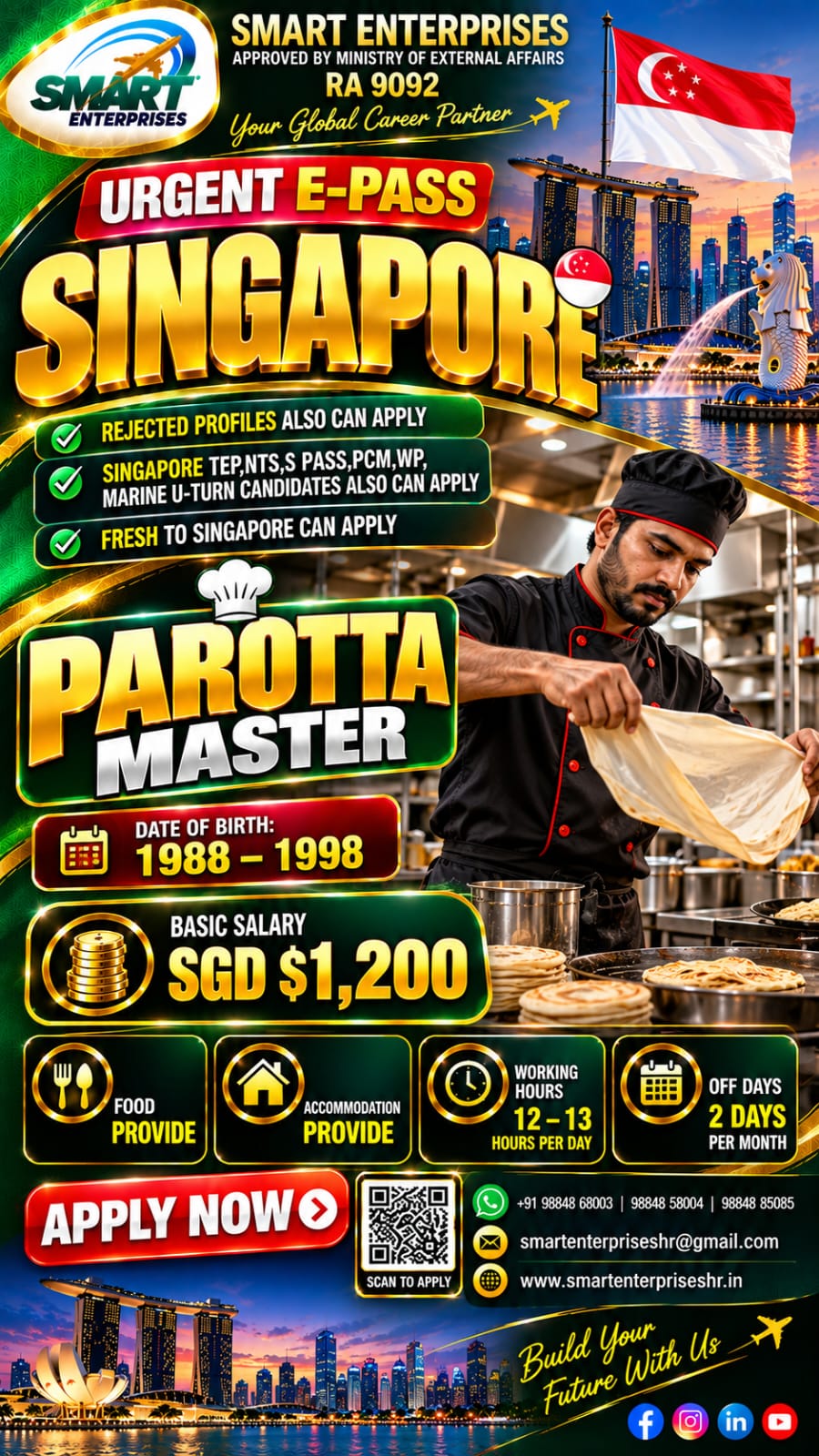 HIRING PAROTTA MASTER FOR SINGAPORE