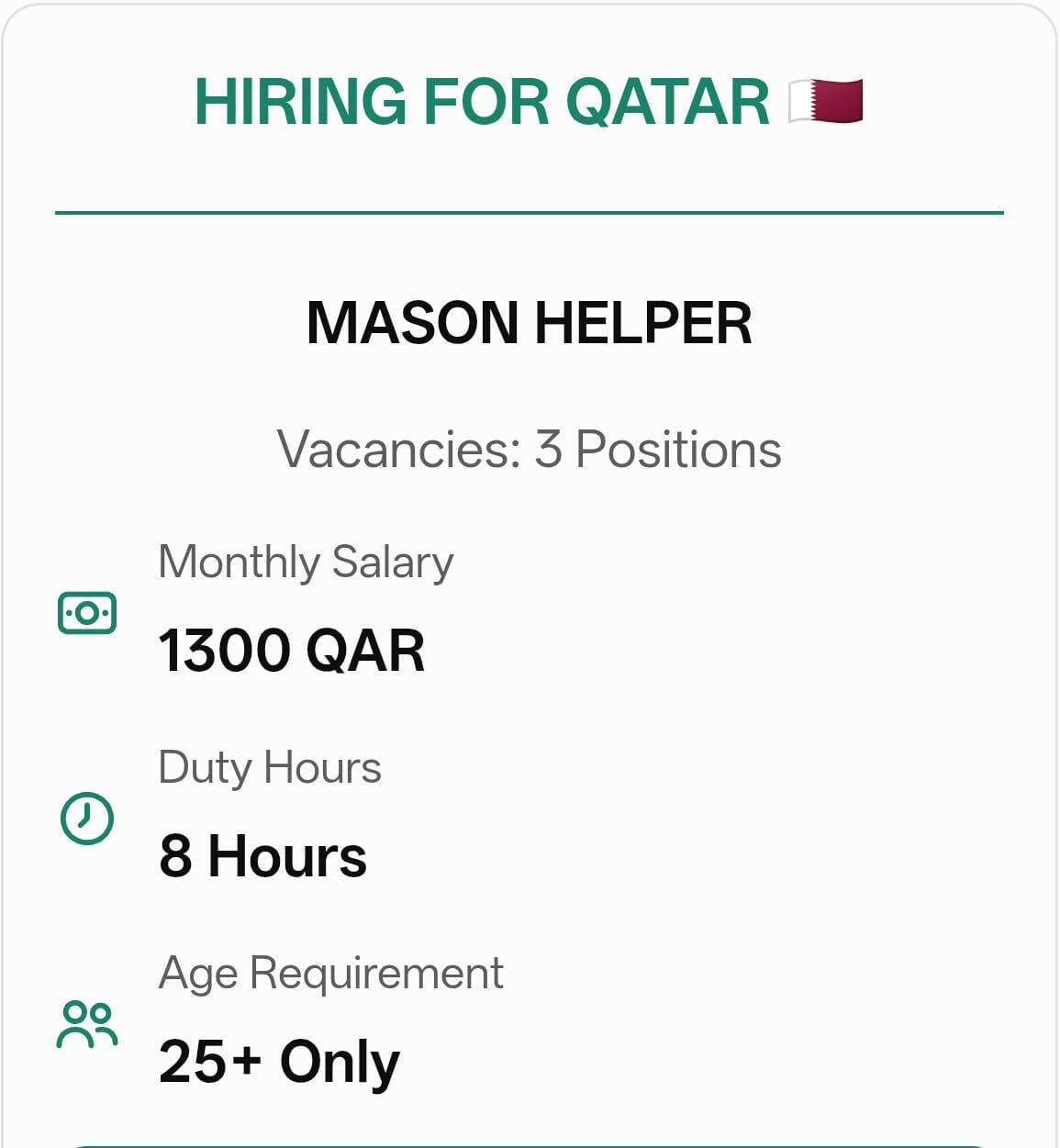 Mason Helper — Azeem Consultancy, Qatar