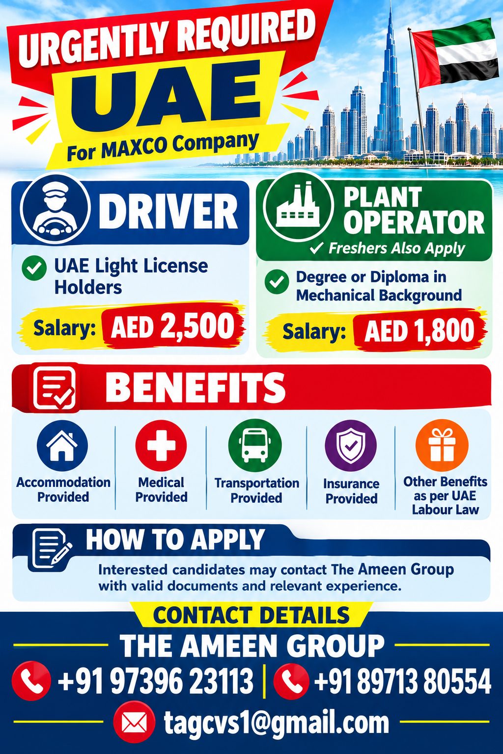 Urgently Required – Driver | Plant Operator – UAE
