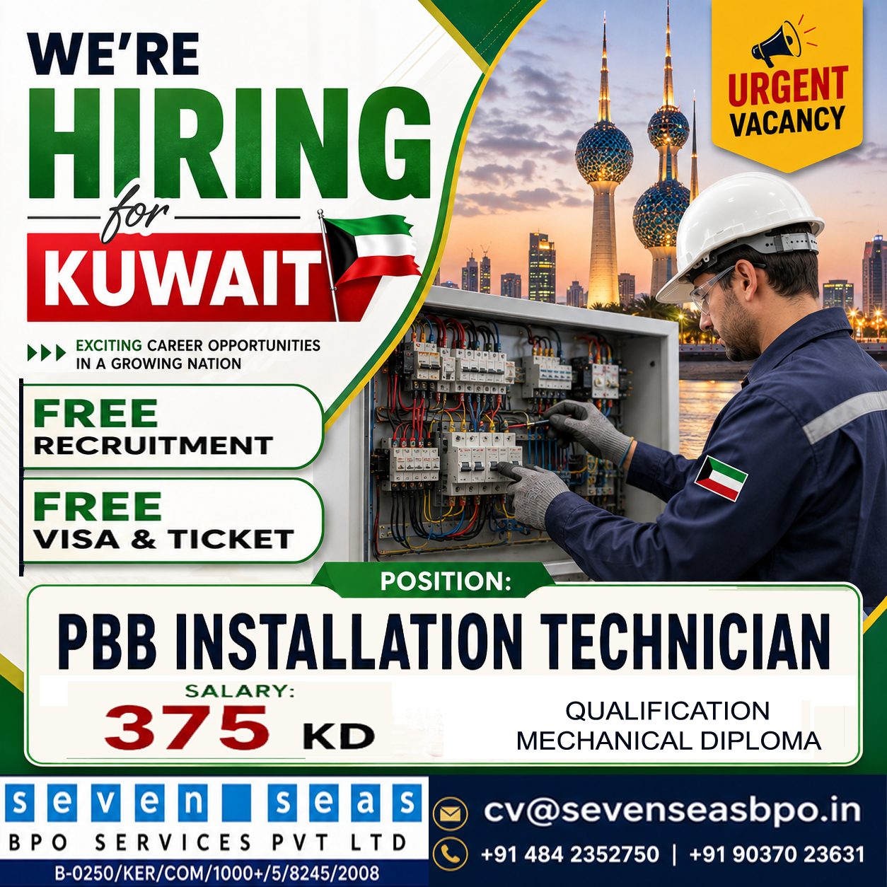 URGENT VACANCY IN KUWAIT AIRPORT PBB INSTALLATION TECHNICIAN