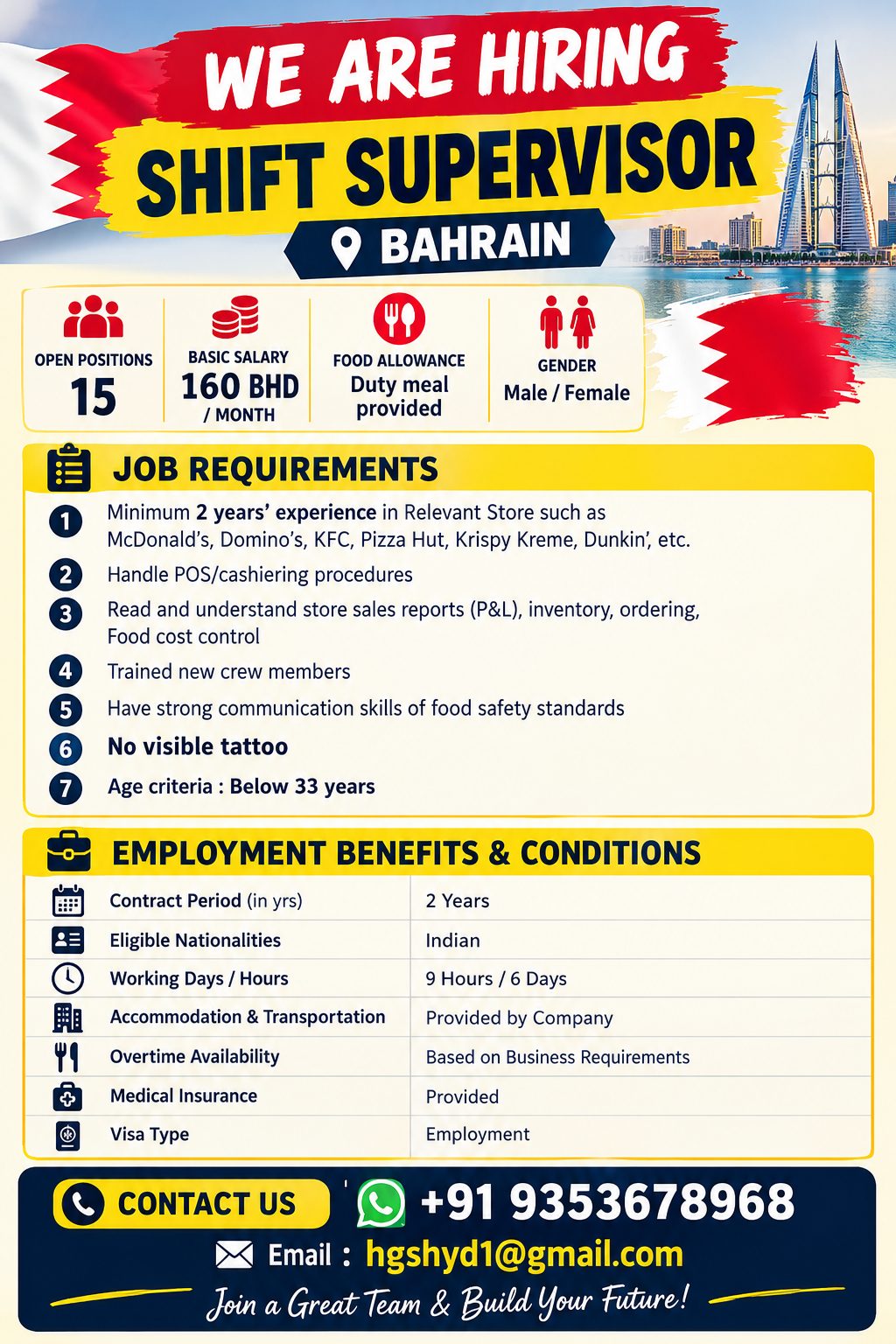 HIRING Shift Supervisors for  (Bahrain) — ANTLER CONSULTING, BHARAIN