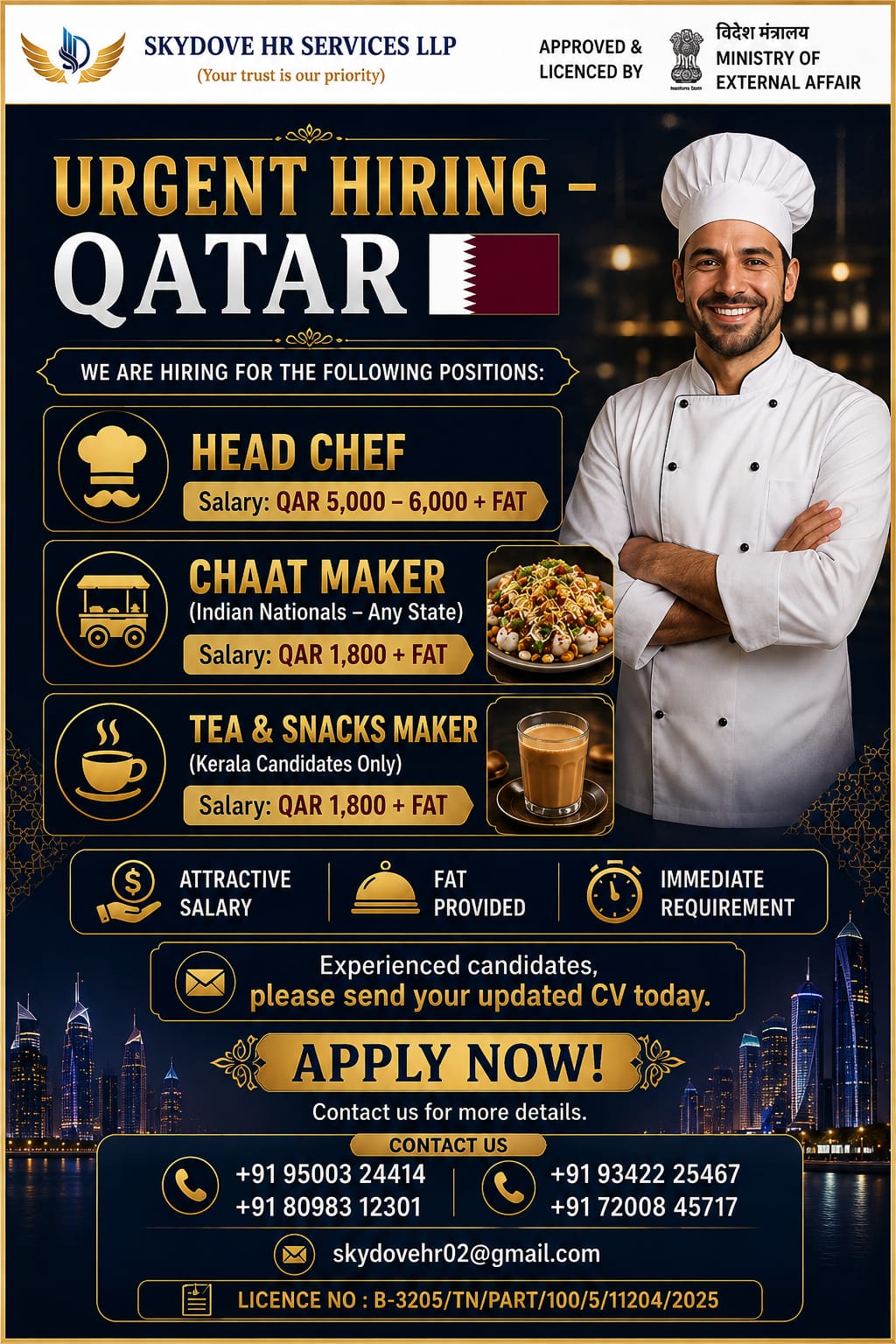 Head Chef,  Chaat Maker  ,  Tea & Snacks Maker
