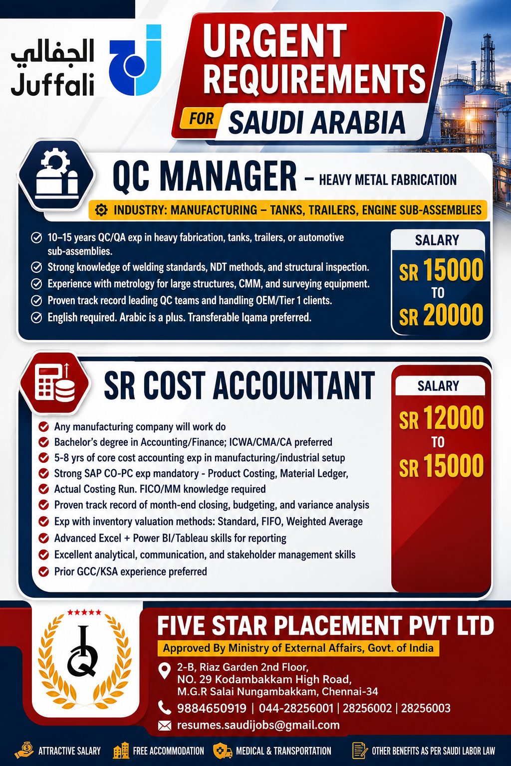 URGENT REQUIREMENTS FOR SAUDI ARABIA -Heavy Metal Fabrication