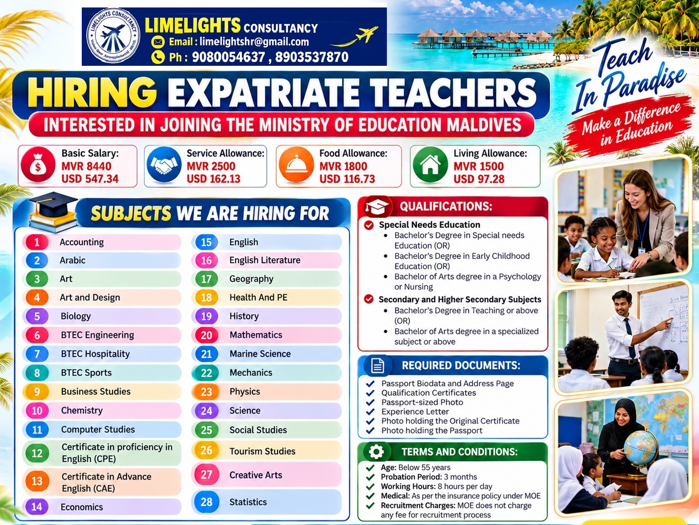 Expatriate Teachers for Ministry of Education Maldives