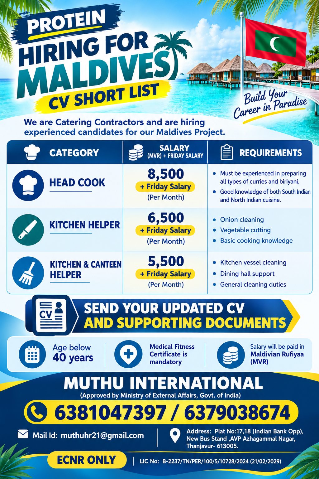 Catering Contractors - Maldives Project