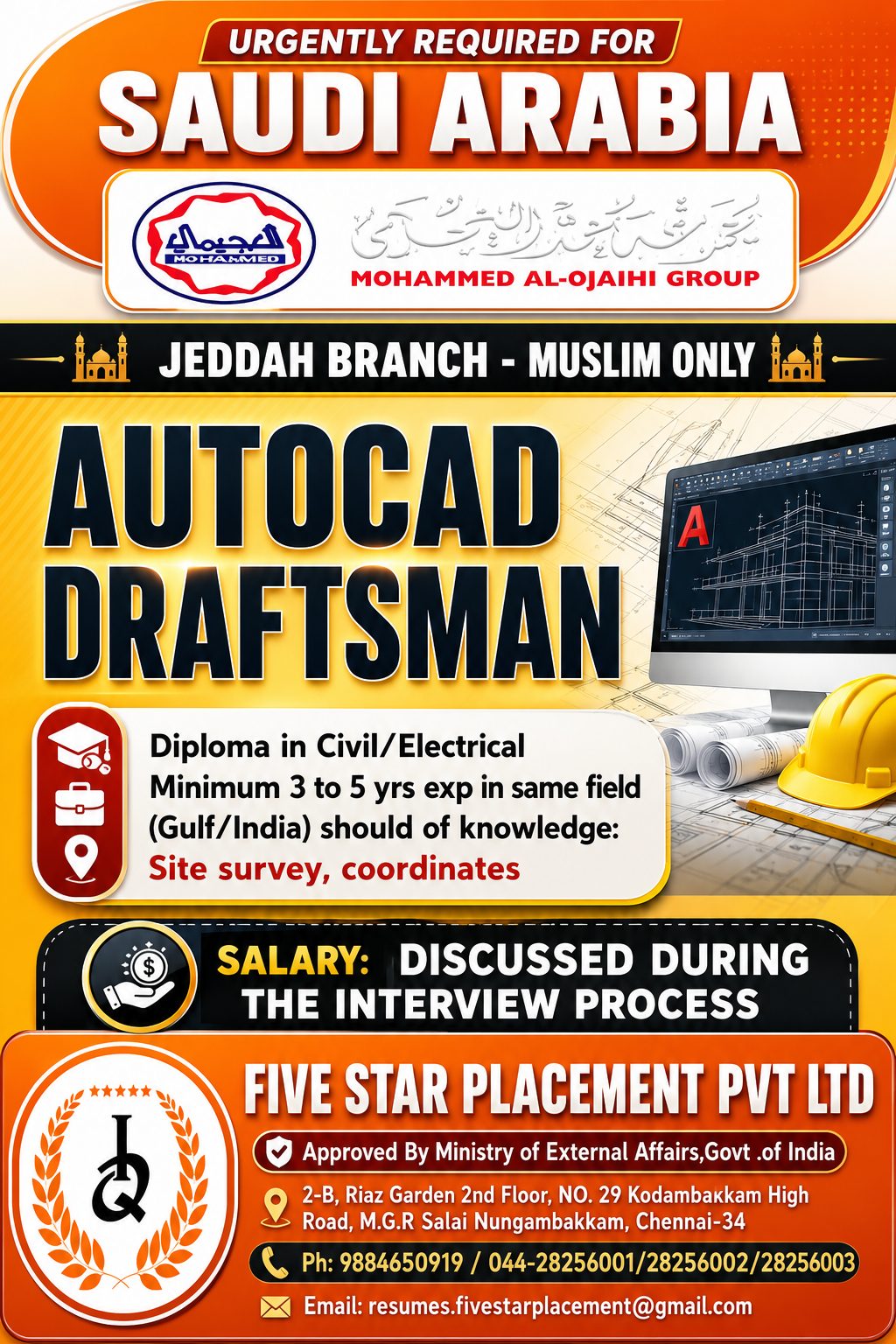 URGENTLY REQUIRED FOR SAUDI ARABIA - JEDDAH — Five Star Placement Pvt Ltd, SAUDI ARABIA, SAUDI ARABIA